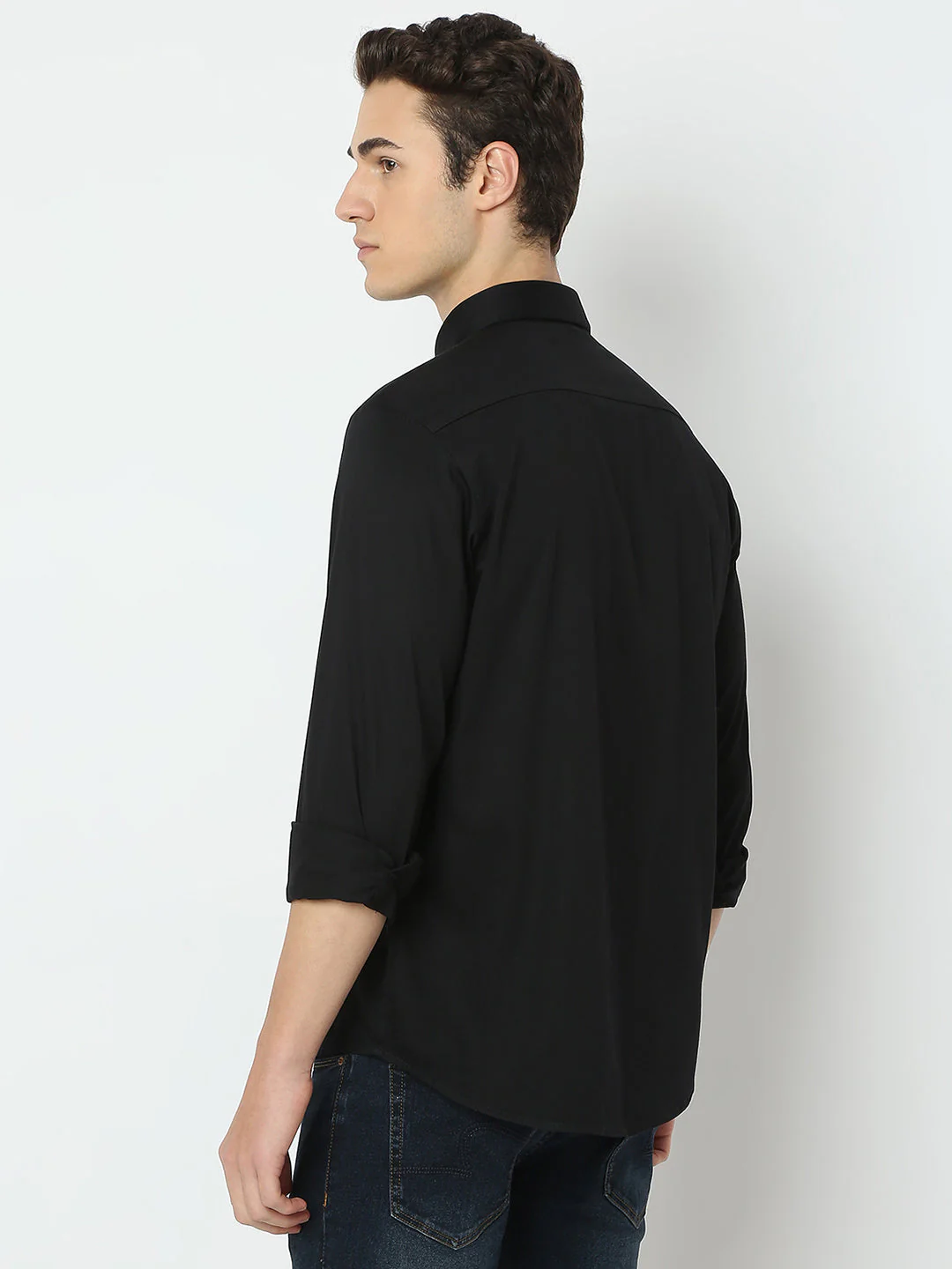 Men Shirt Solid Black Slim Fit - Image 4