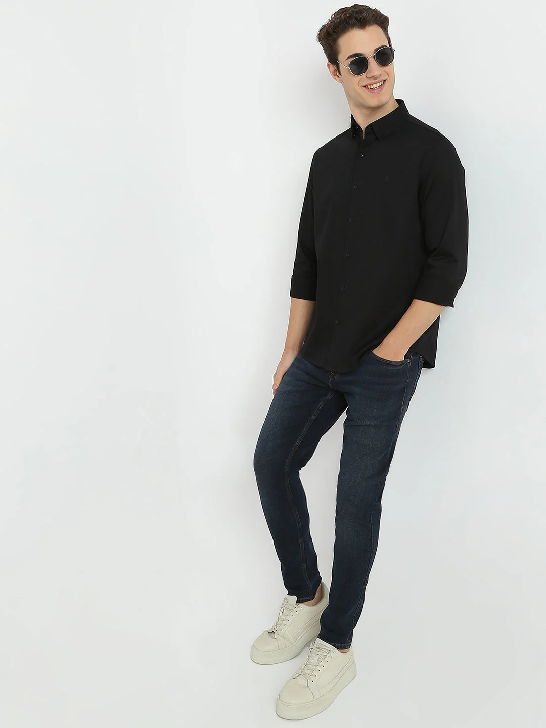 Men Shirt Solid Black Slim Fit - Image 6