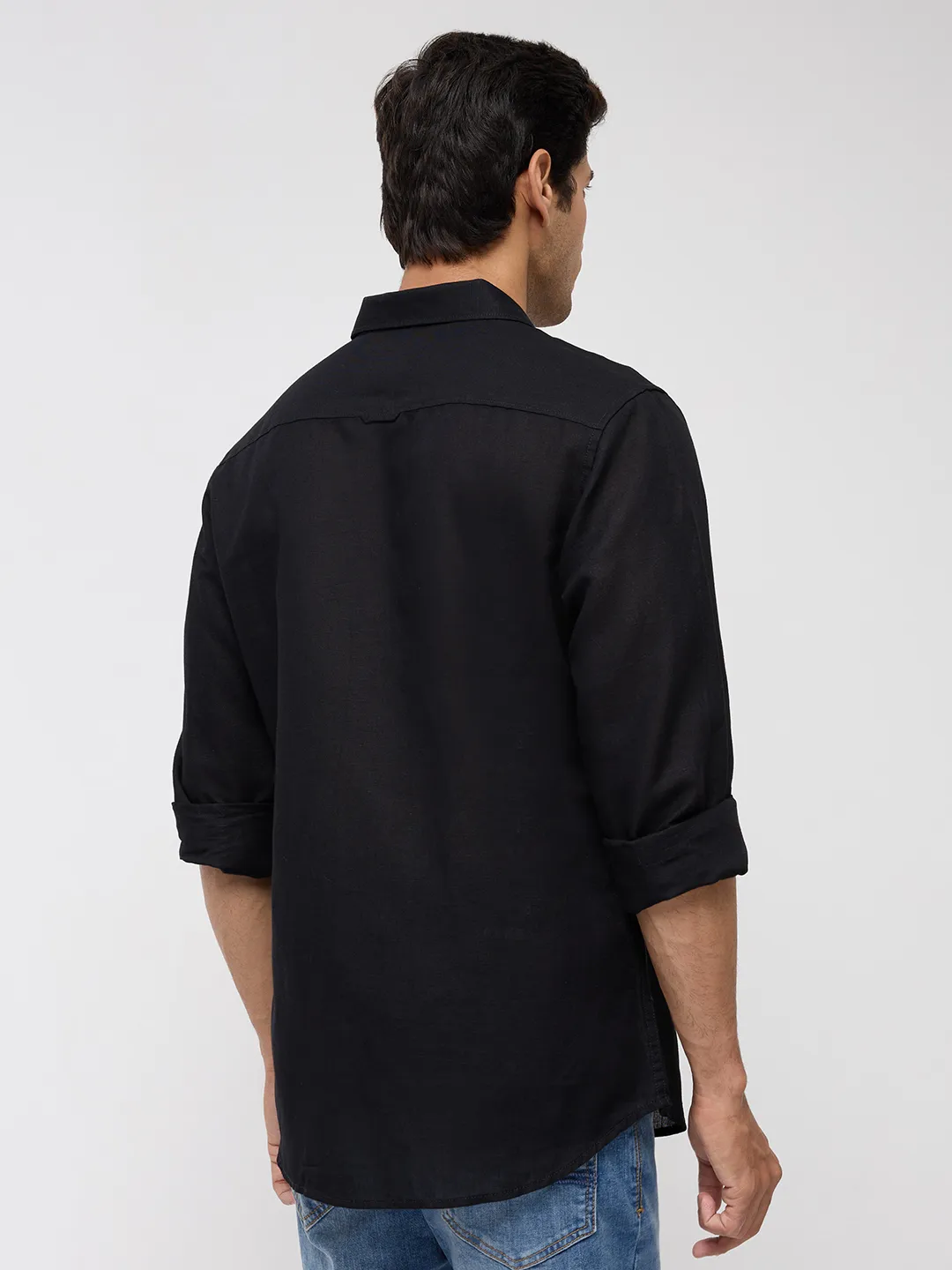 Men Shirt Solid Black Regular Fit - Image 5