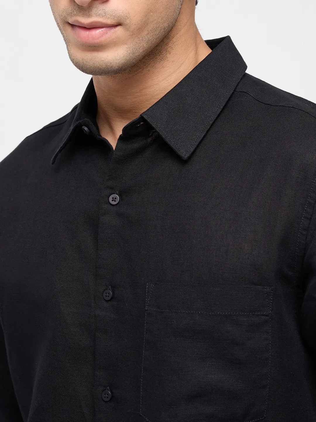 Men Shirt Solid Black Regular Fit - Image 6