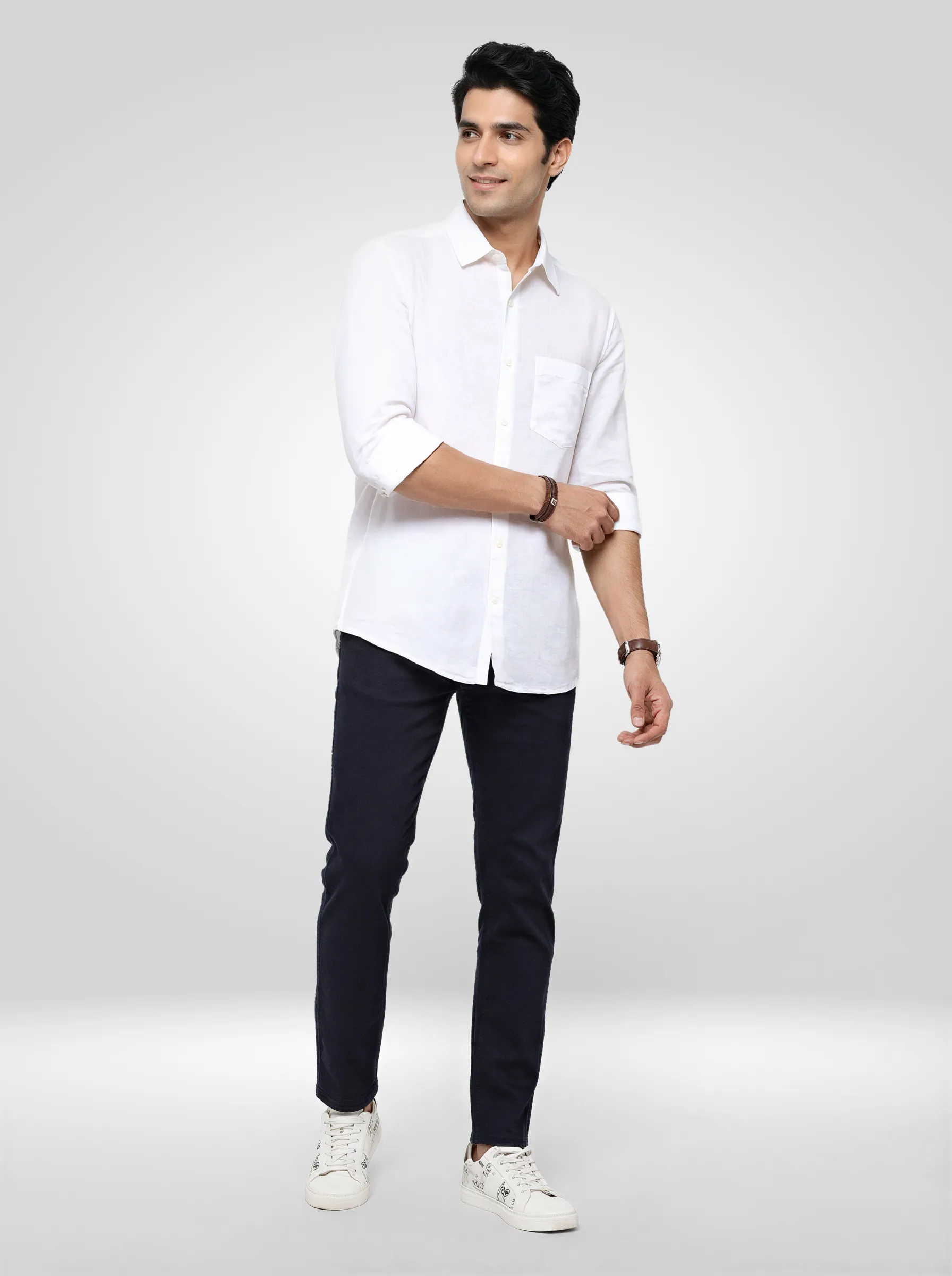 Men Shirt Solid White Regular Fit - Image 2