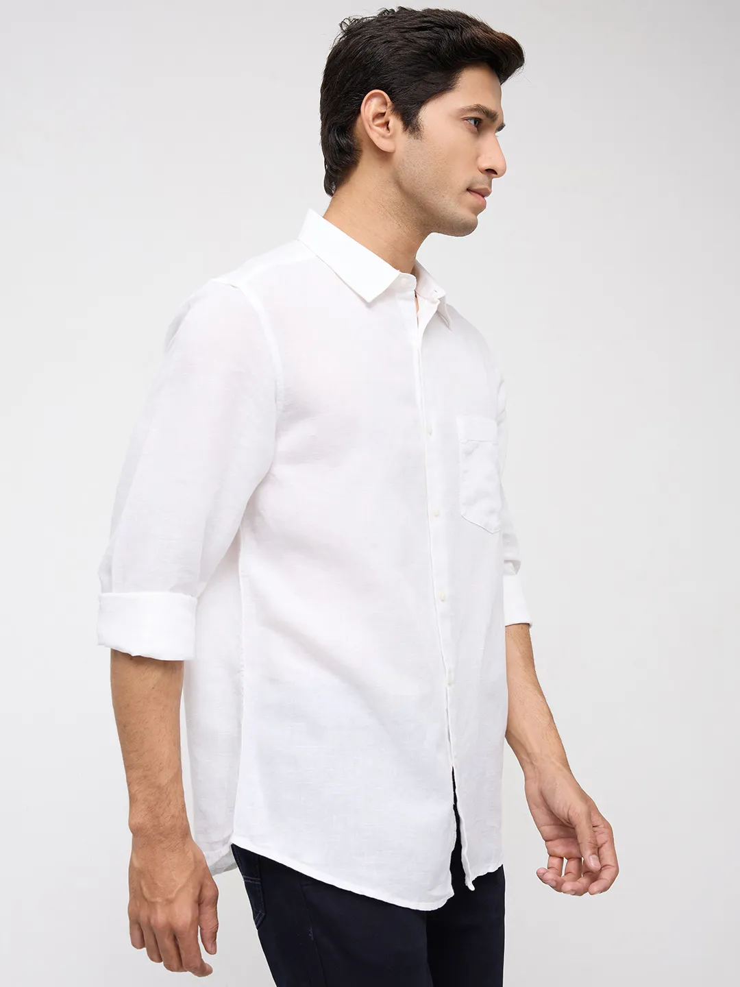 Men Shirt Solid White Regular Fit - Image 3