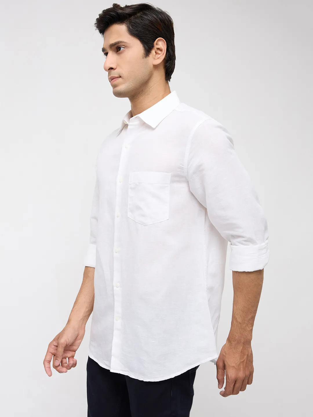 Men Shirt Solid White Regular Fit - Image 4