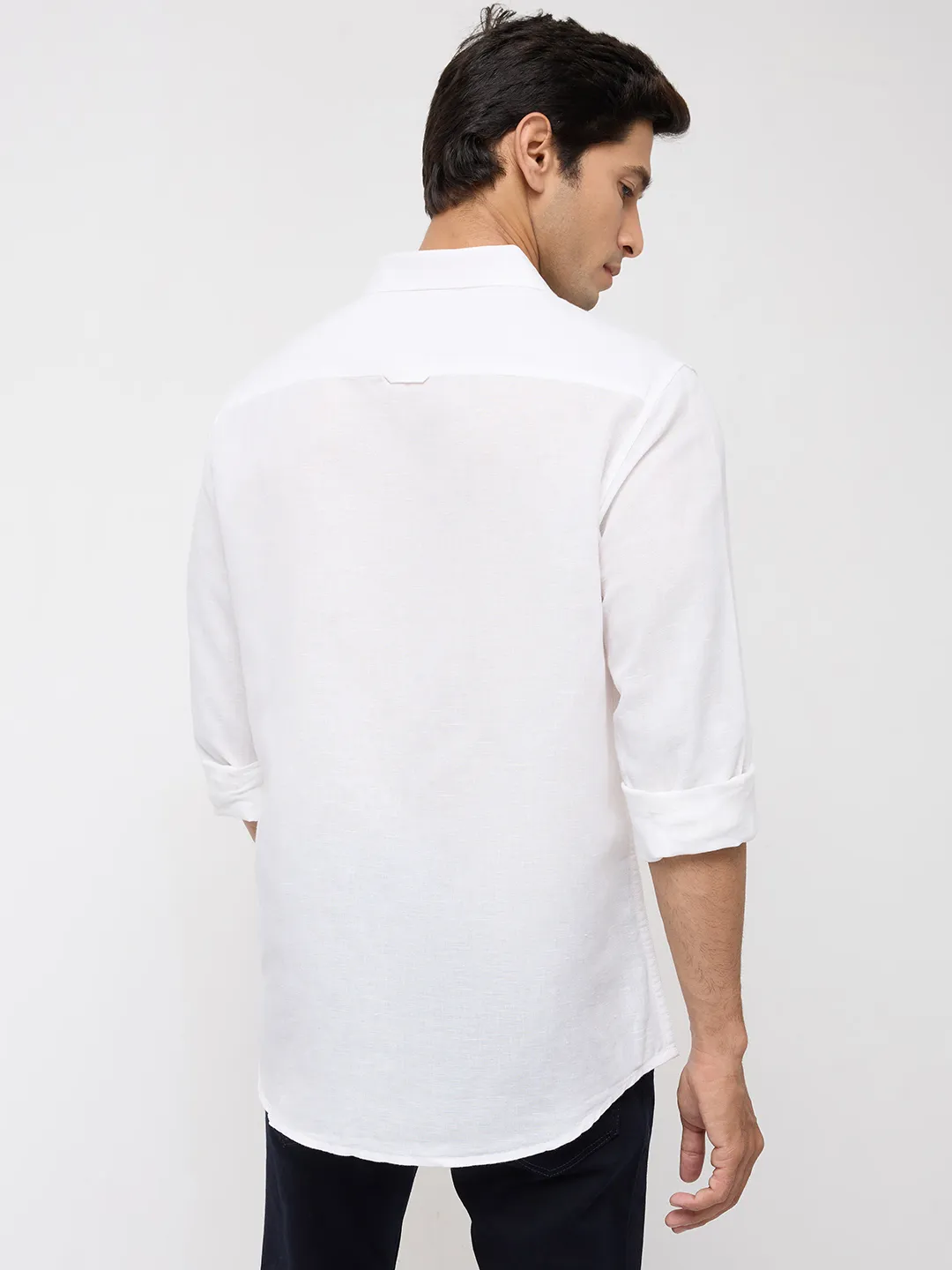 Men Shirt Solid White Regular Fit - Image 5