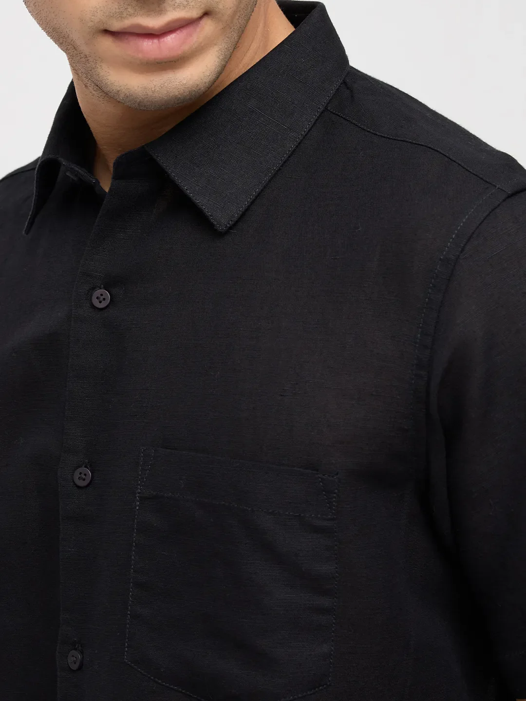 Men Shirt Solid Black Regular Fit - Image 6