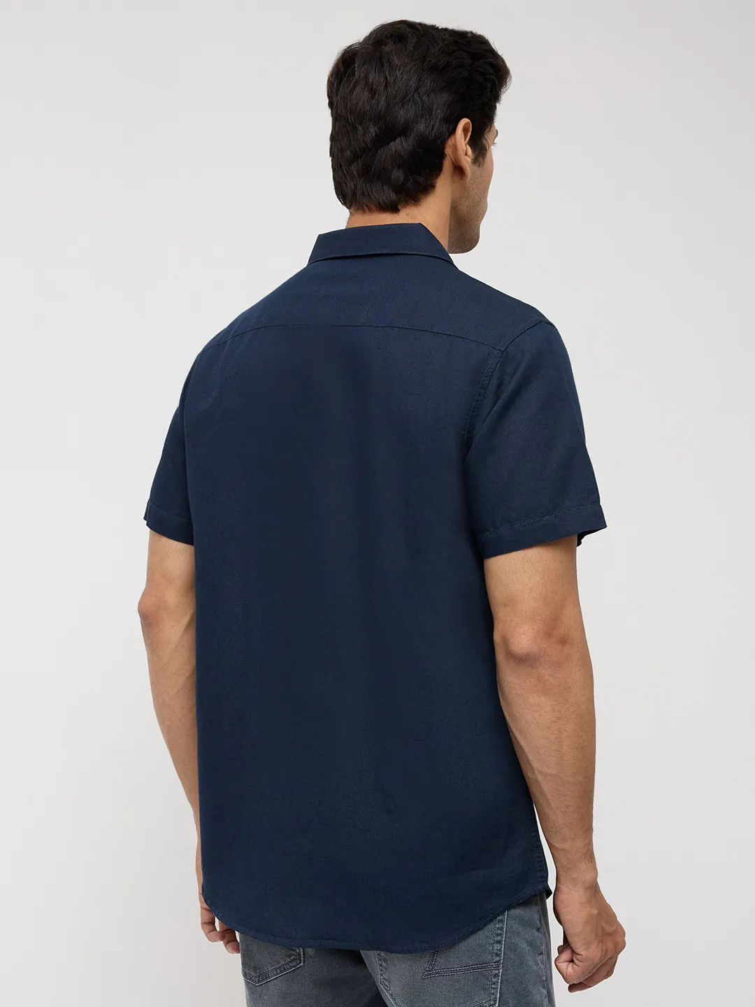 Men Shirt Solid Navy Blue Regular Fit - Image 5