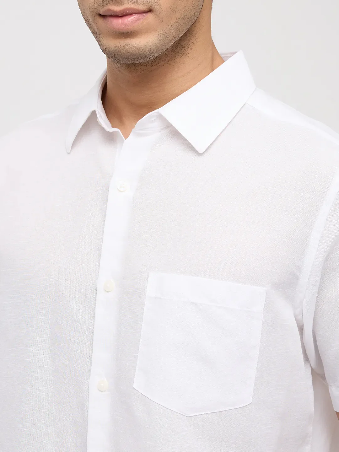 Men Shirt Solid White Regular Fit - Image 6