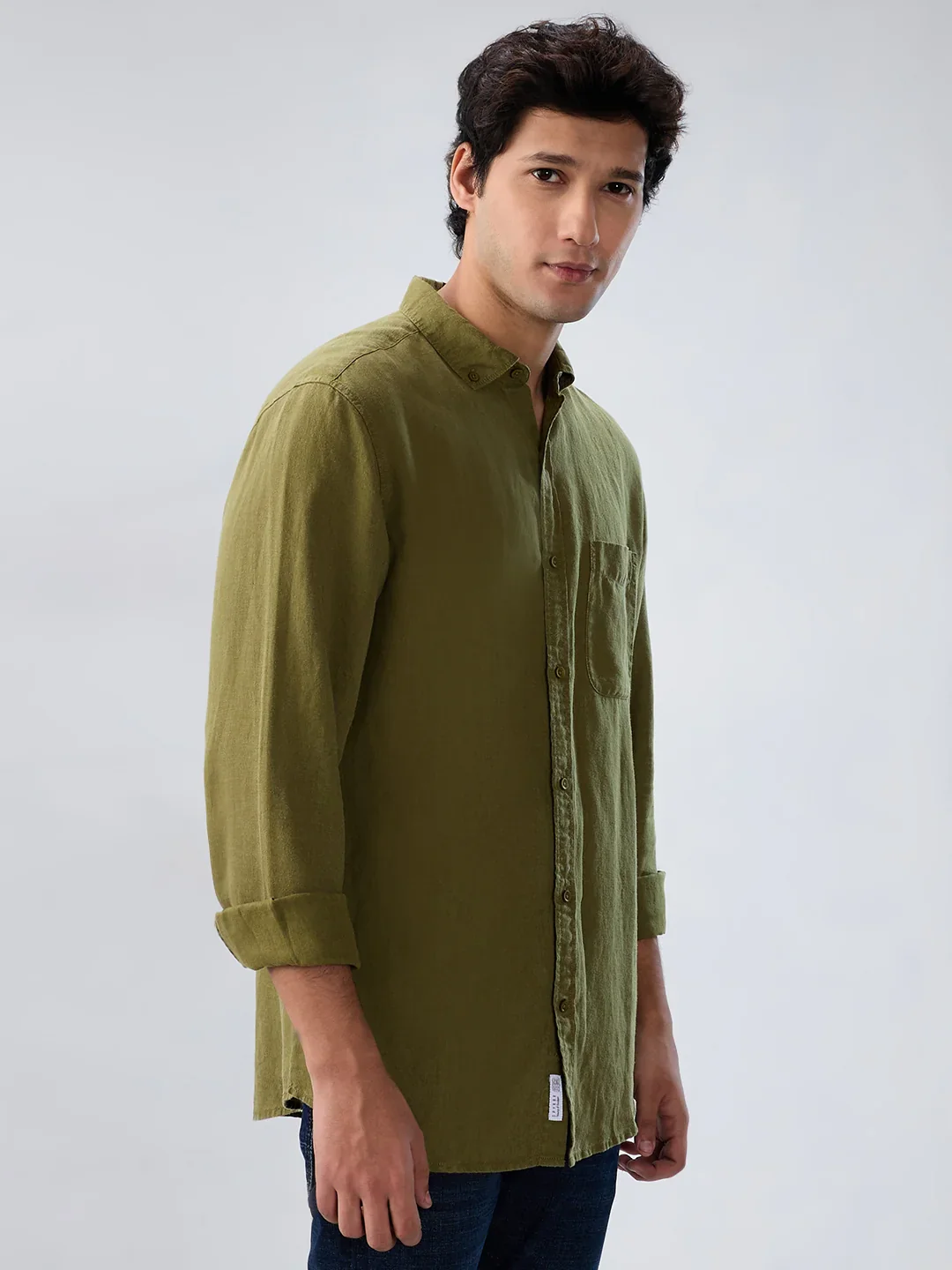 Men Shirt Solid Green Regular Fit - Image 3