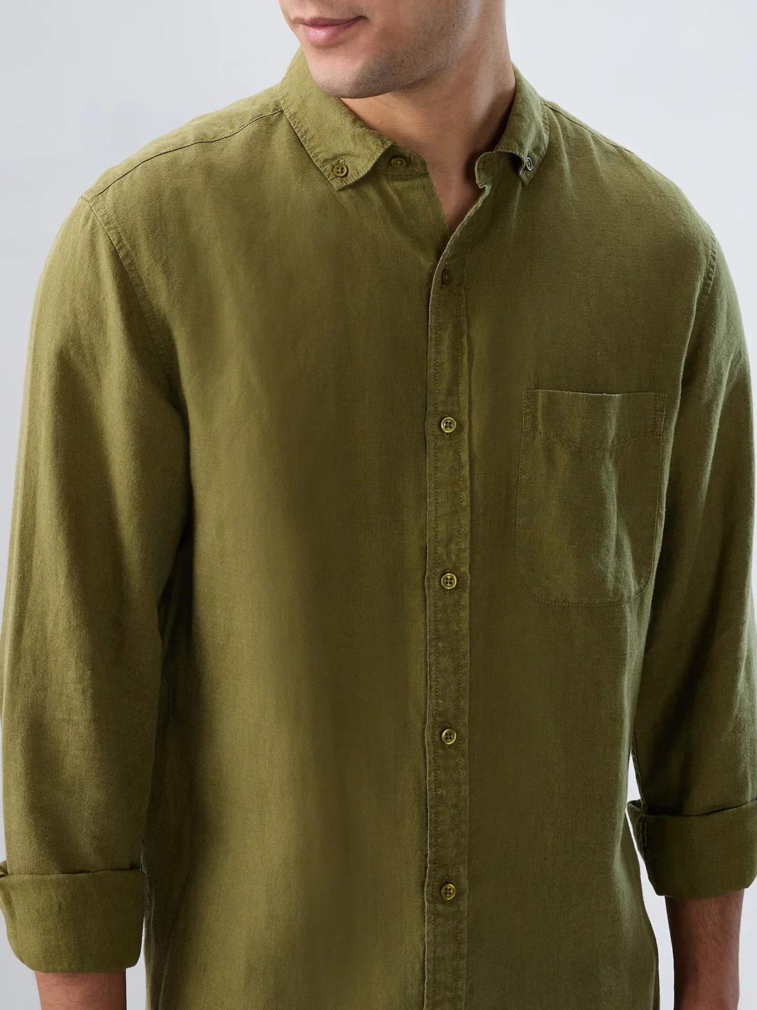 Men Shirt Solid Green Regular Fit - Image 4