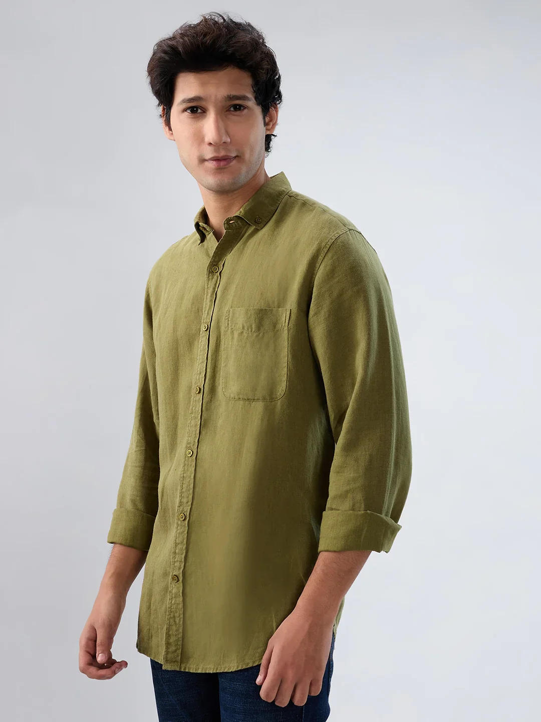 Men Shirt Solid Green Regular Fit - Image 5