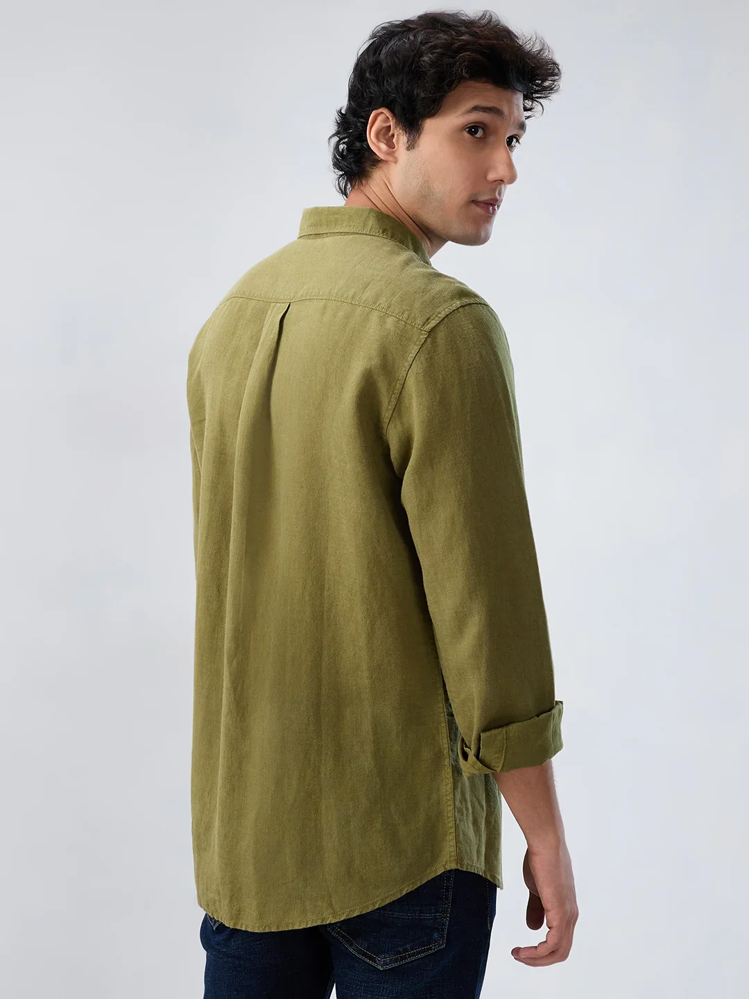 Men Shirt Solid Green Regular Fit - Image 6