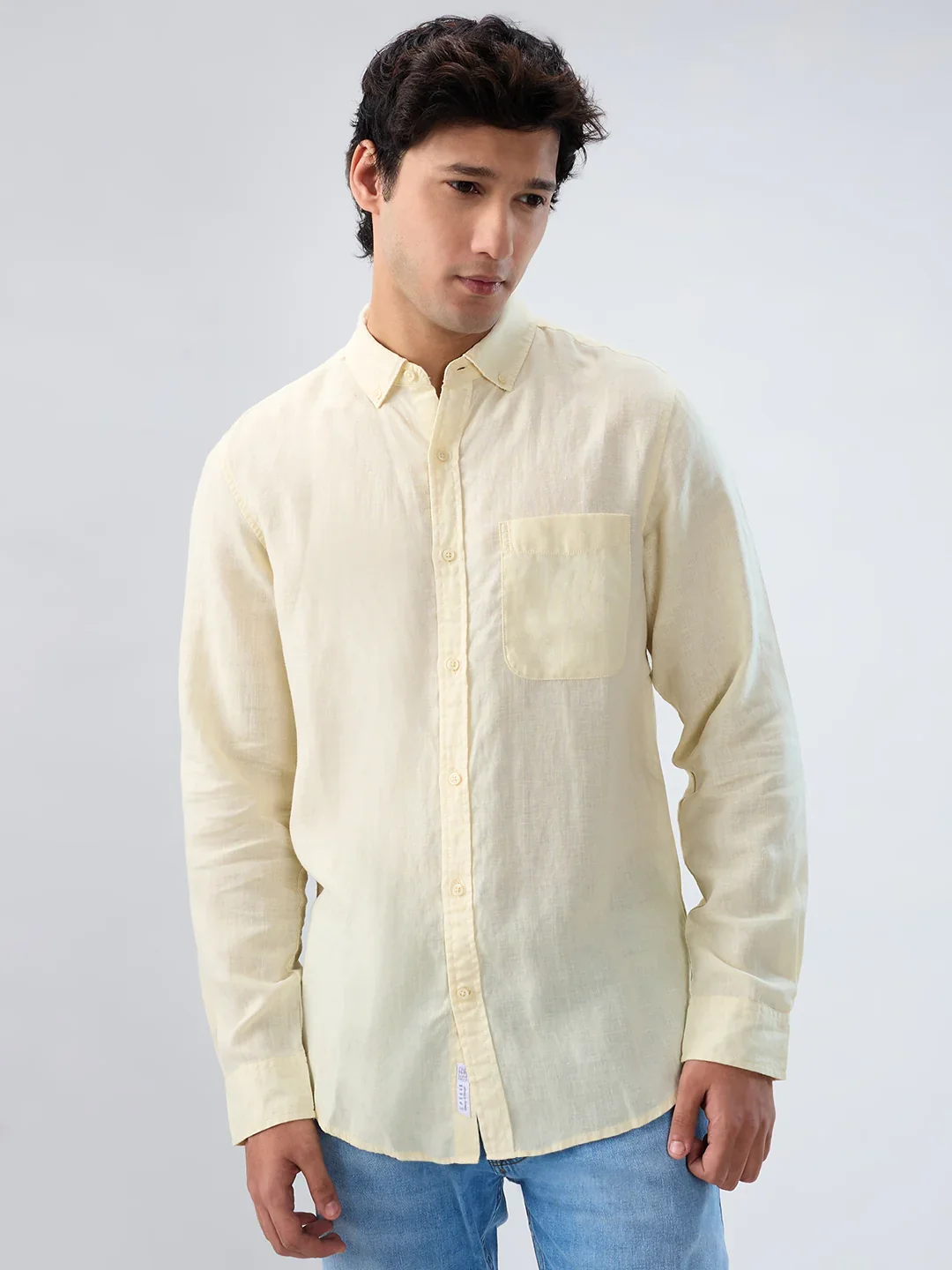 Men Shirt Solid Beige Regular Fit