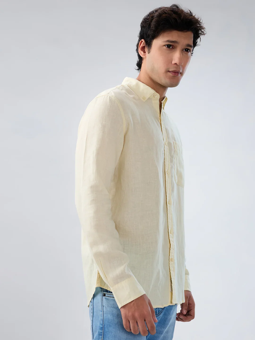 Men Shirt Solid Beige Regular Fit - Image 3
