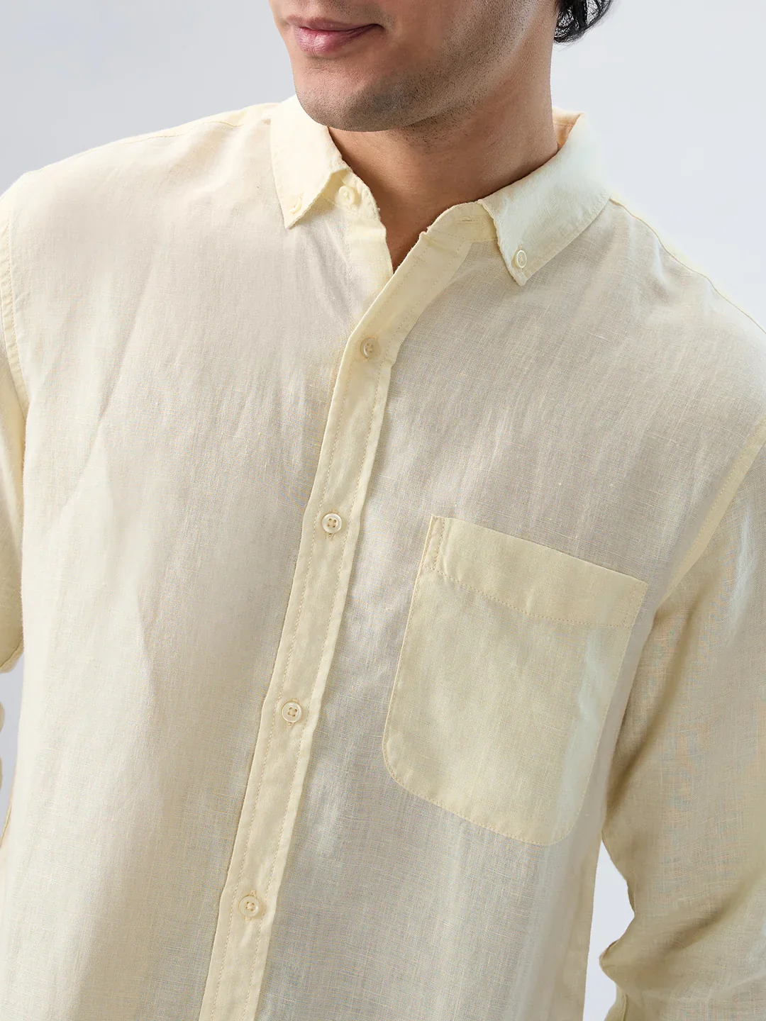 Men Shirt Solid Beige Regular Fit - Image 4