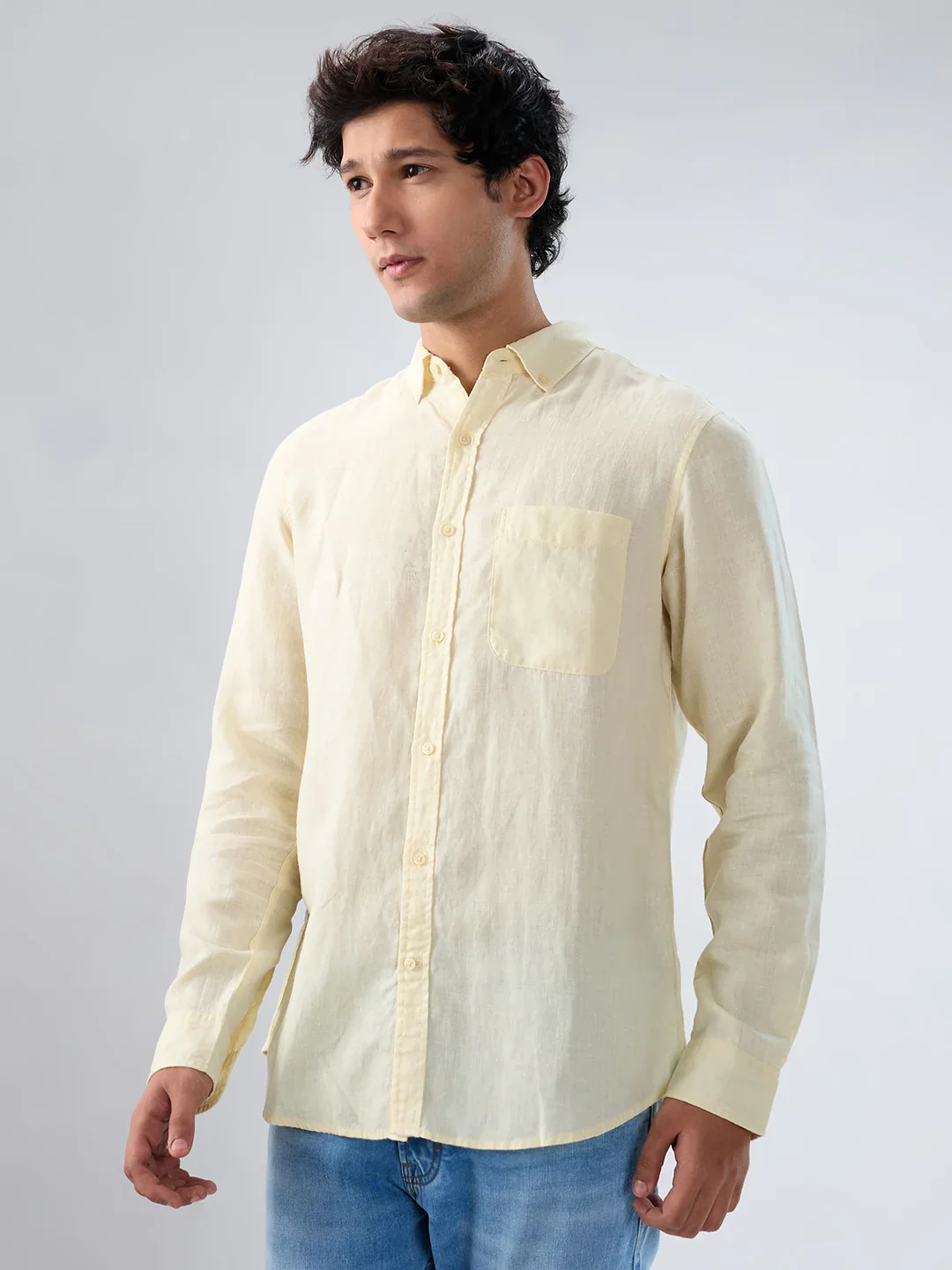 Men Shirt Solid Beige Regular Fit - Image 5