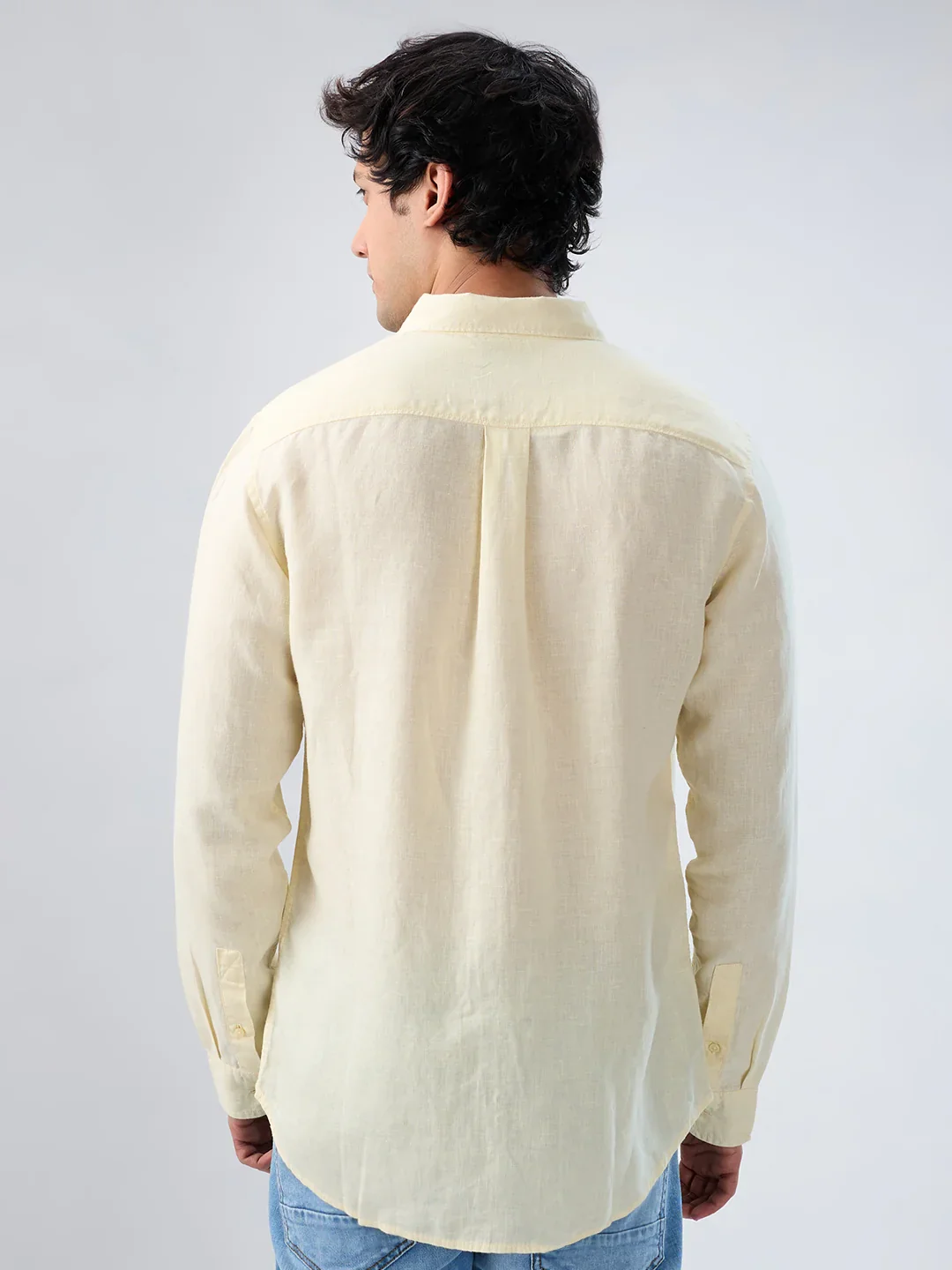 Men Shirt Solid Beige Regular Fit - Image 6