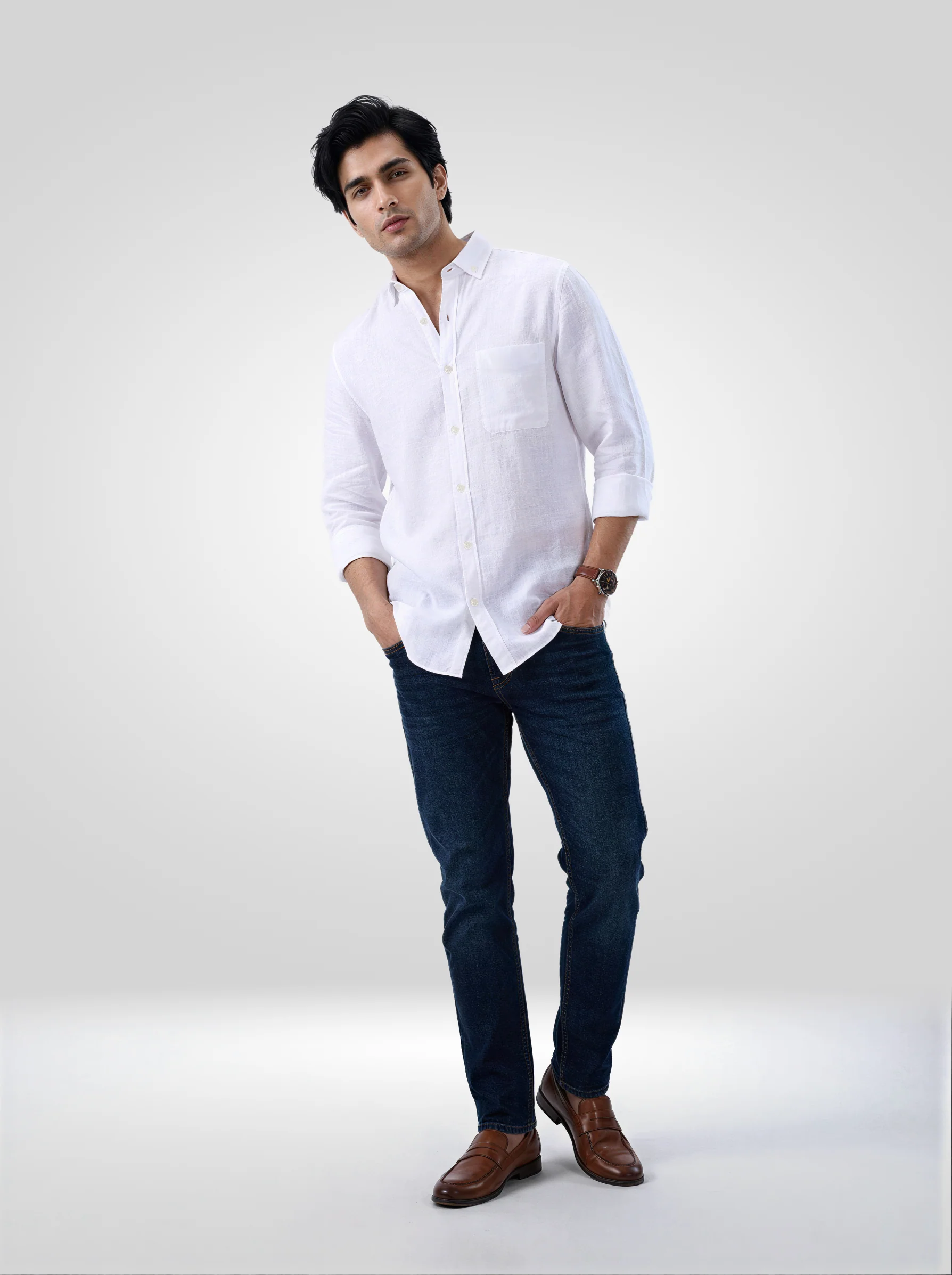 Men Shirt Solid White Regular Fit - Image 2