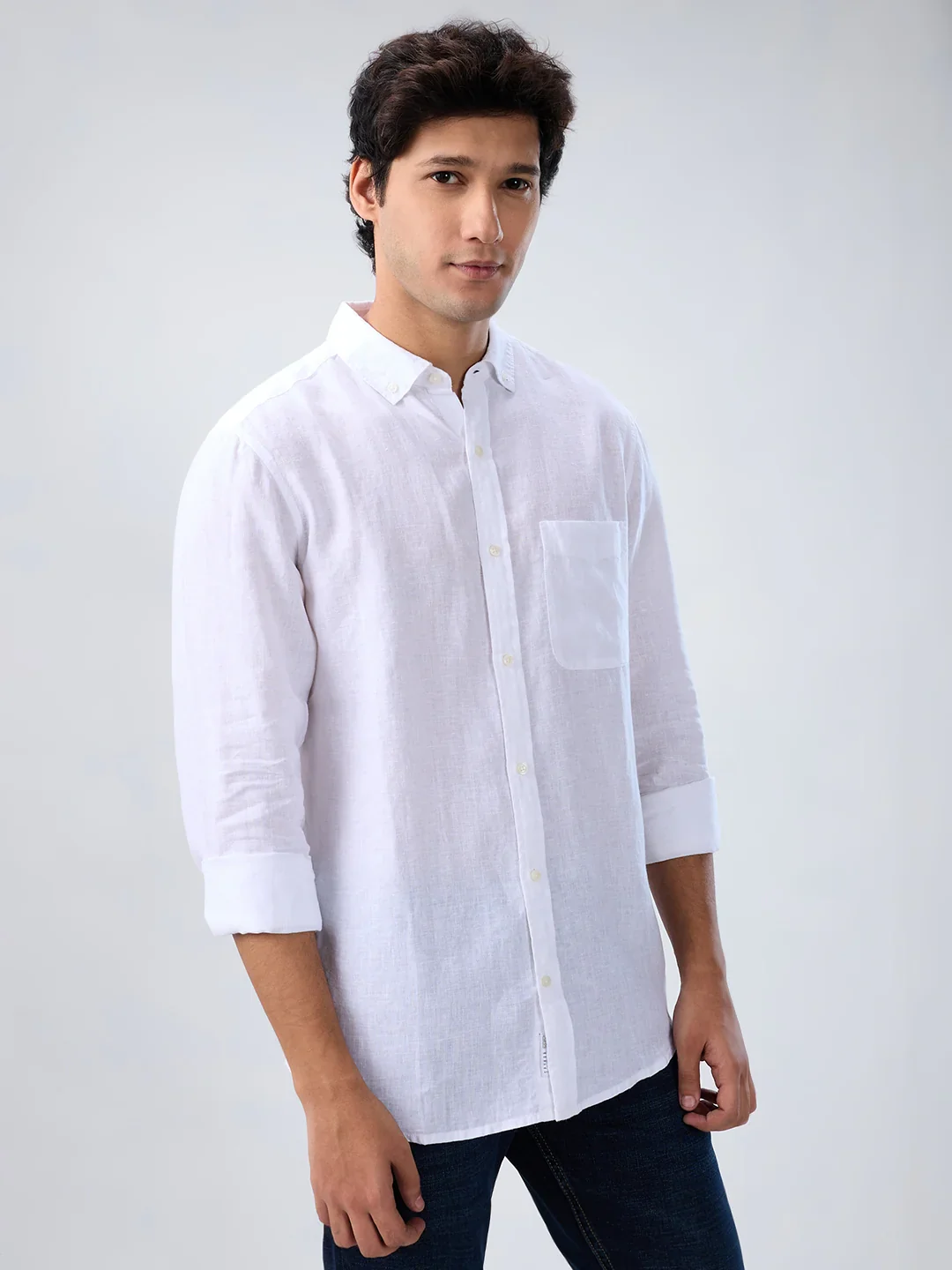 Men Shirt Solid White Regular Fit - Image 3