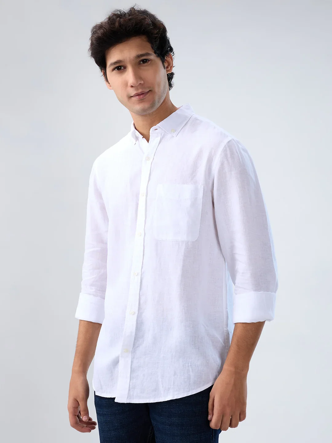 Men Shirt Solid White Regular Fit - Image 4