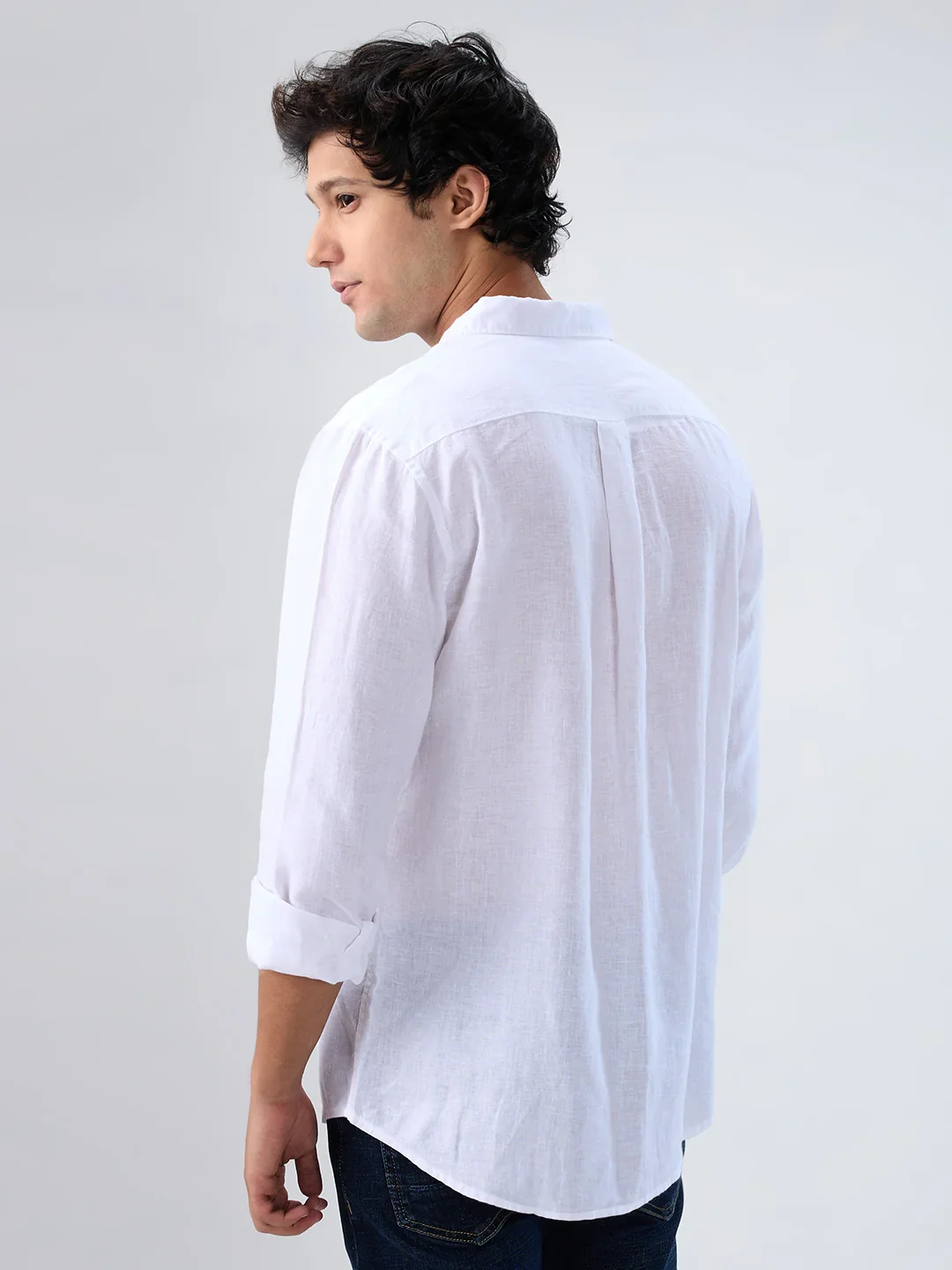Men Shirt Solid White Regular Fit - Image 5