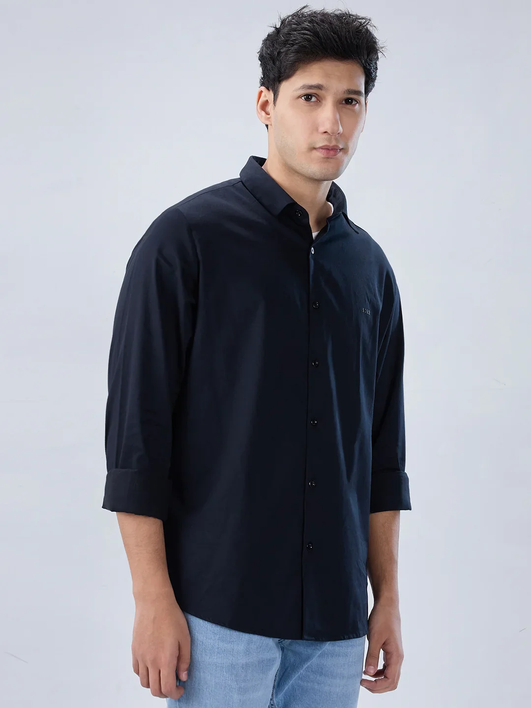 Men Shirt Solid Black Regular Fit - Image 3