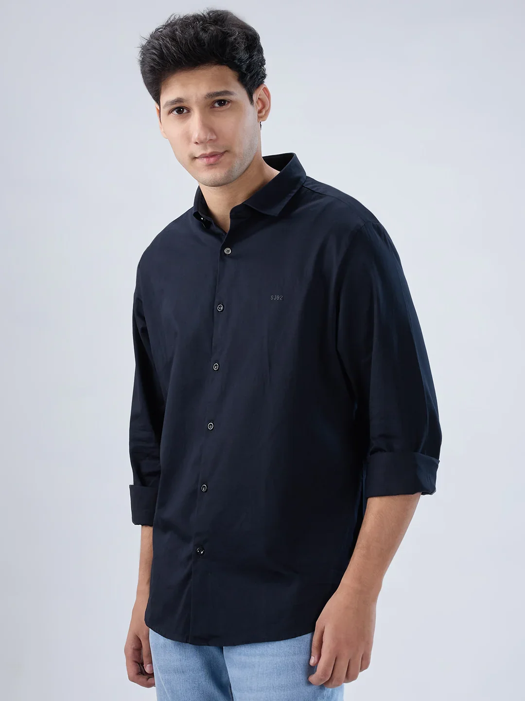 Men Shirt Solid Black Regular Fit - Image 4