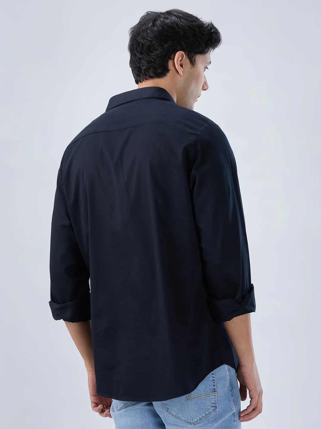 Men Shirt Solid Black Regular Fit - Image 5
