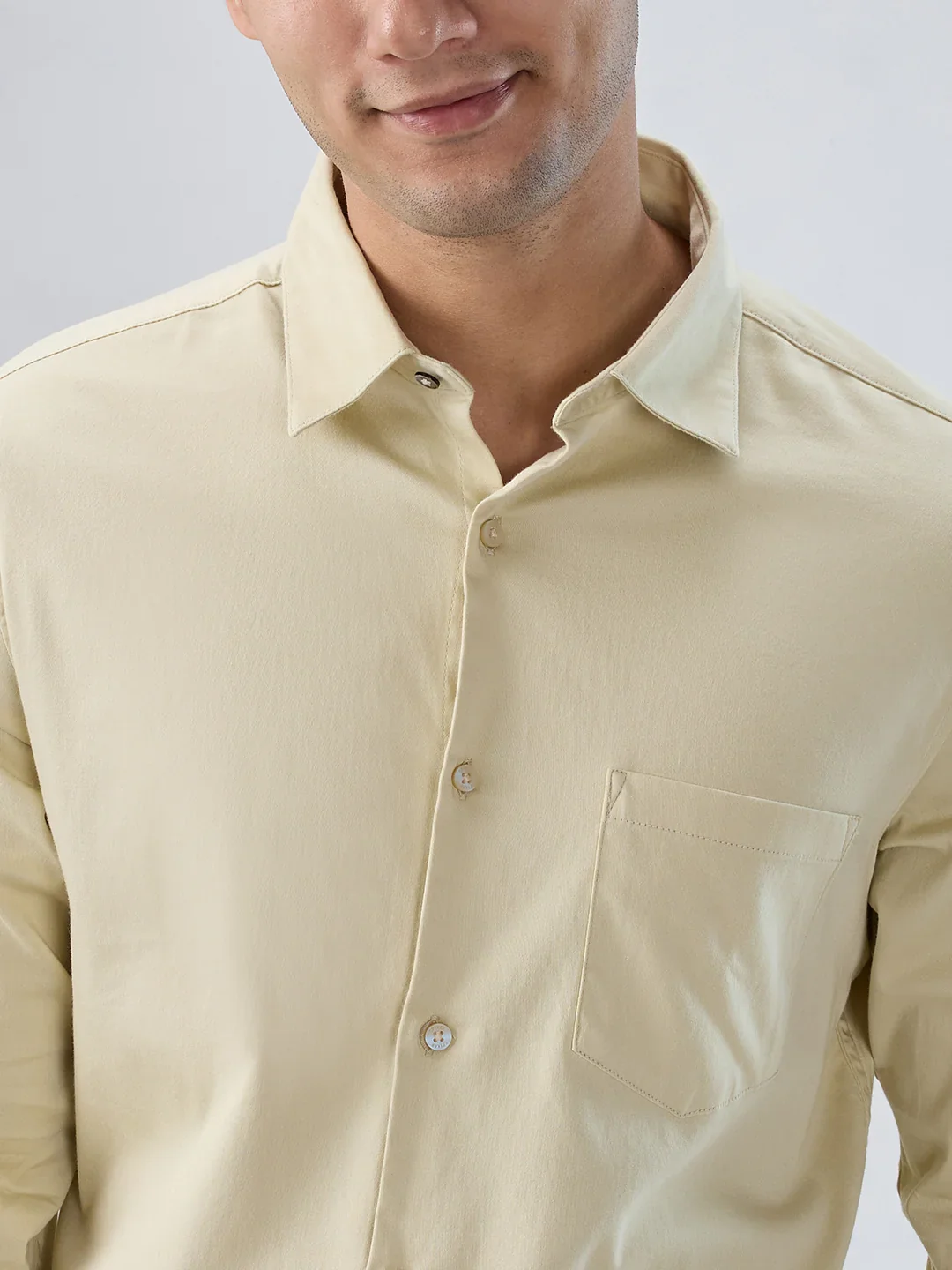 Men Shirt Solid Beige Regular Fit - Image 4