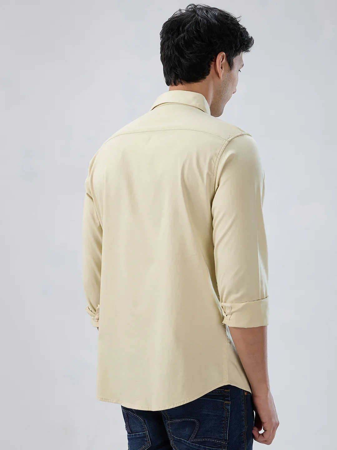 Men Shirt Solid Beige Regular Fit - Image 6