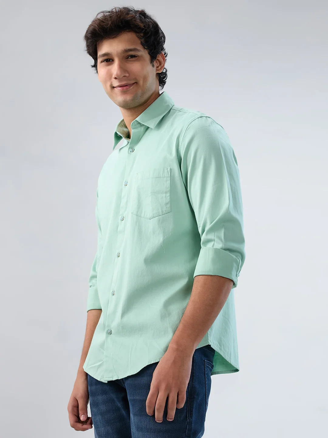 Men Shirt Solid Green Regular Fit - Image 5