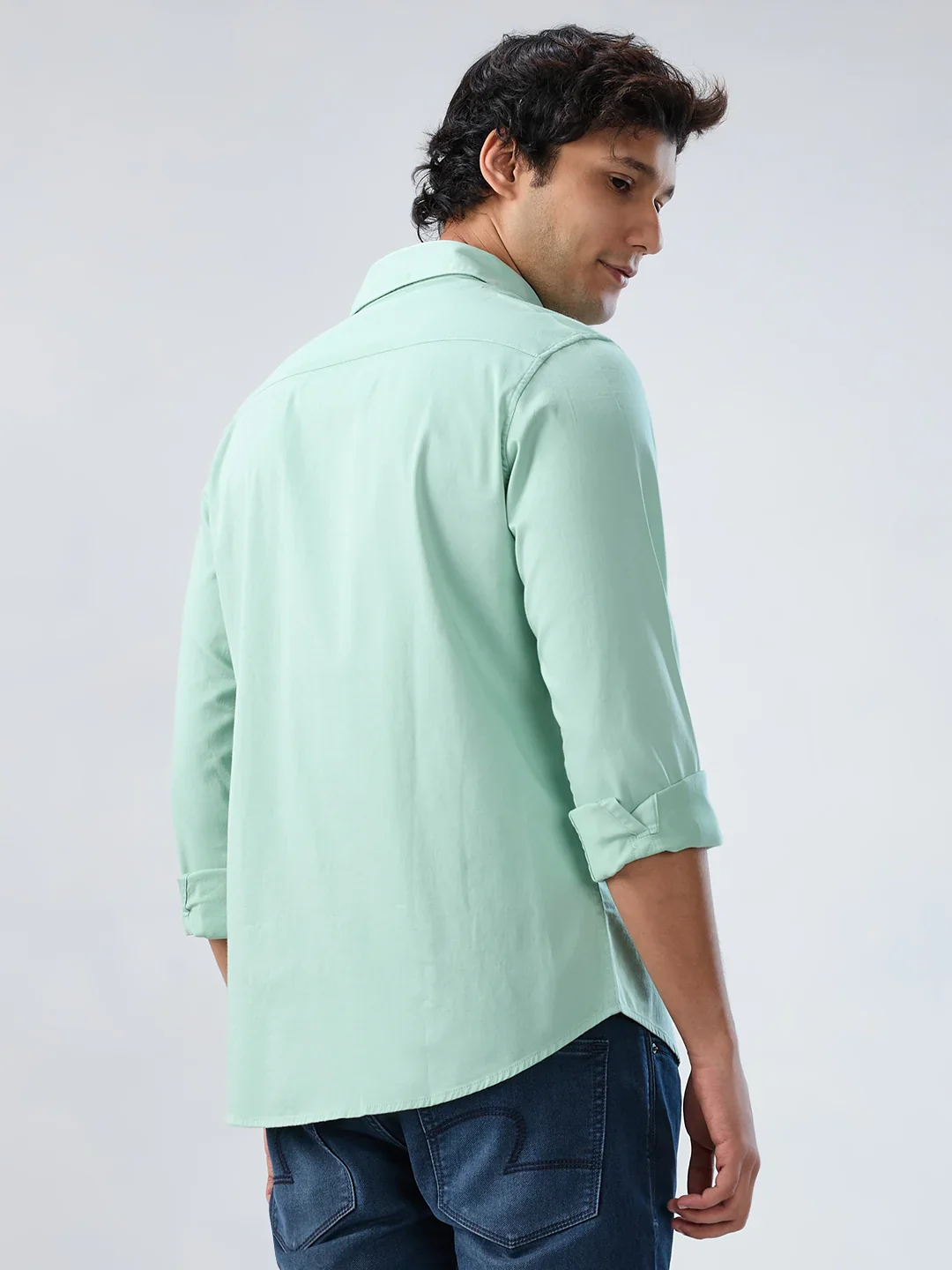 Men Shirt Solid Green Regular Fit - Image 6
