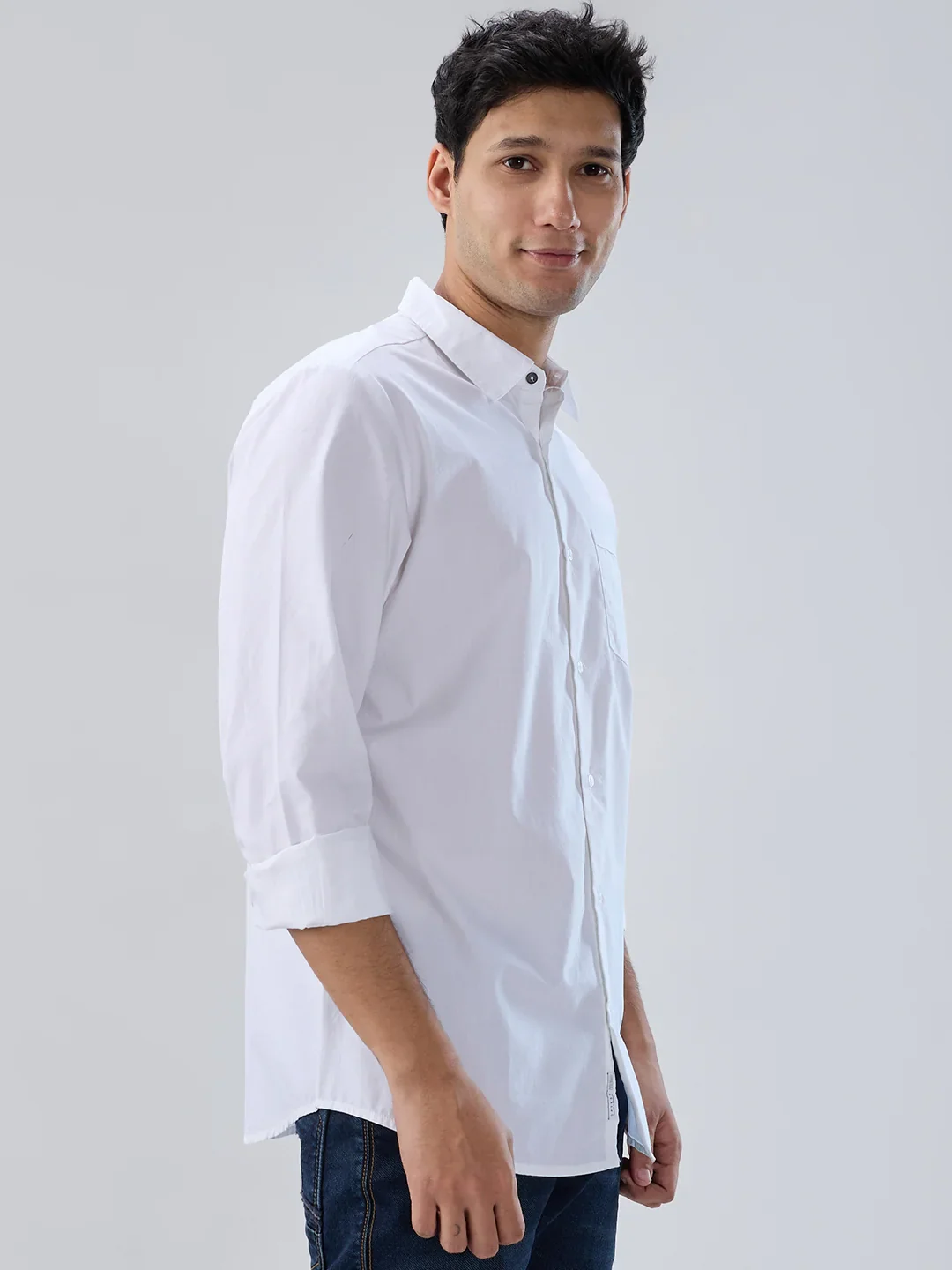 Men Shirt Solid White Regular Fit - Image 3