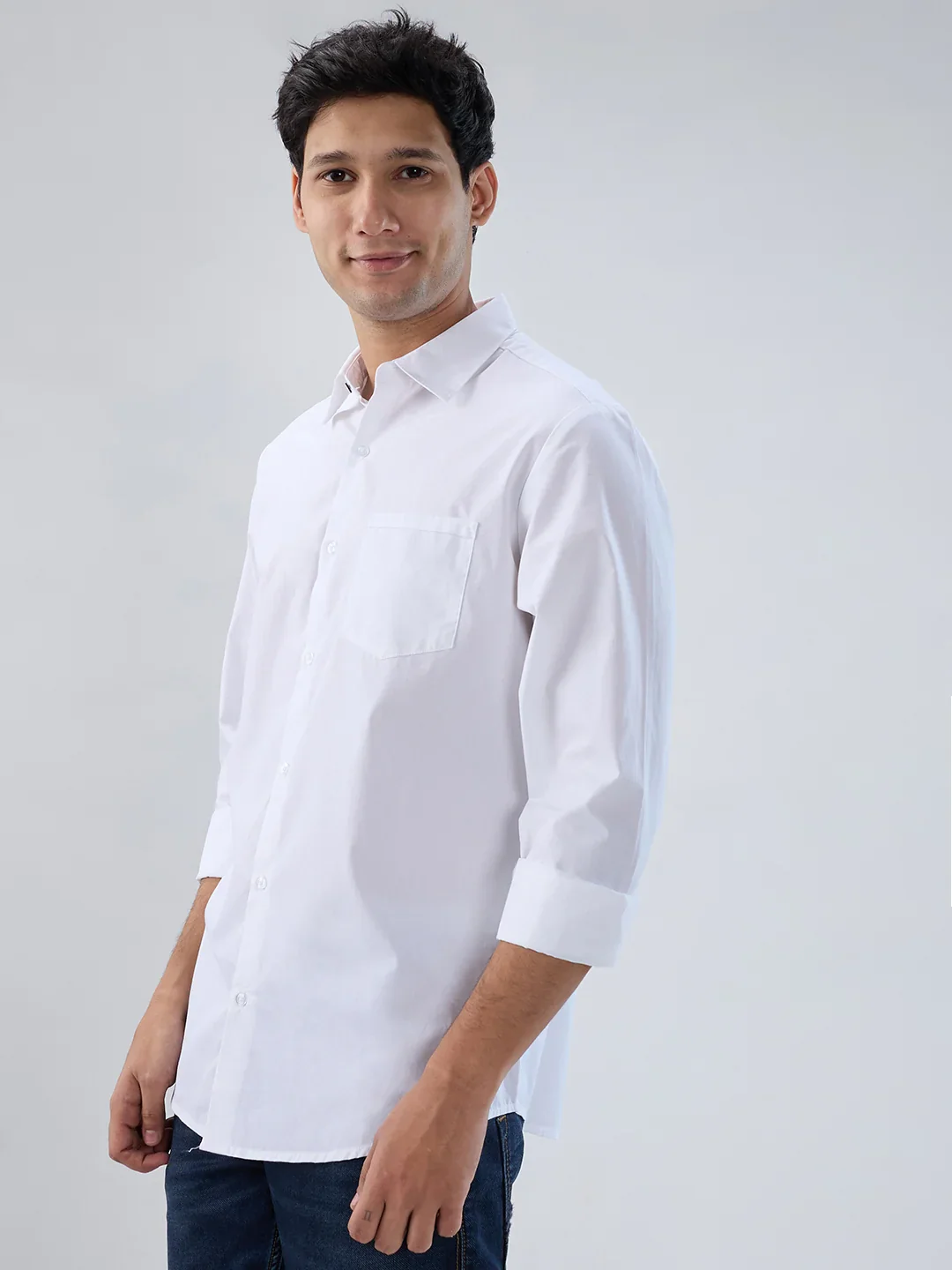 Men Shirt Solid White Regular Fit - Image 4