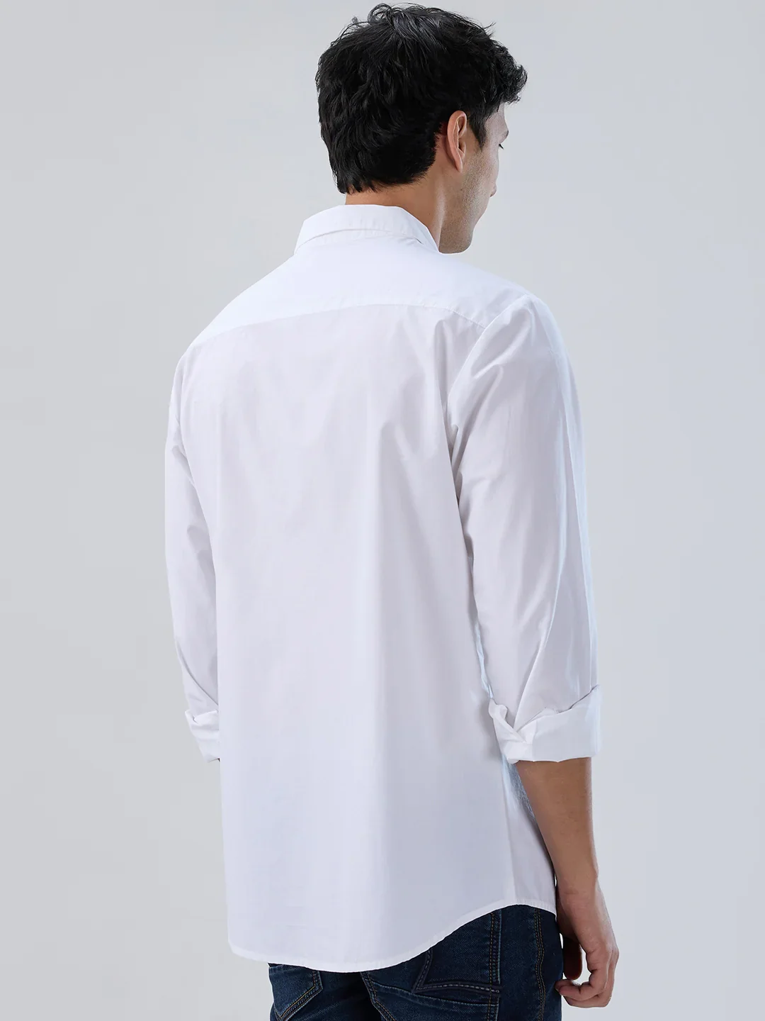 Men Shirt Solid White Regular Fit - Image 5