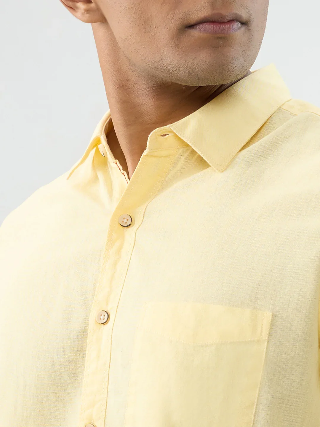 Men Shirt Solid Yellow Regular Fit - Image 4