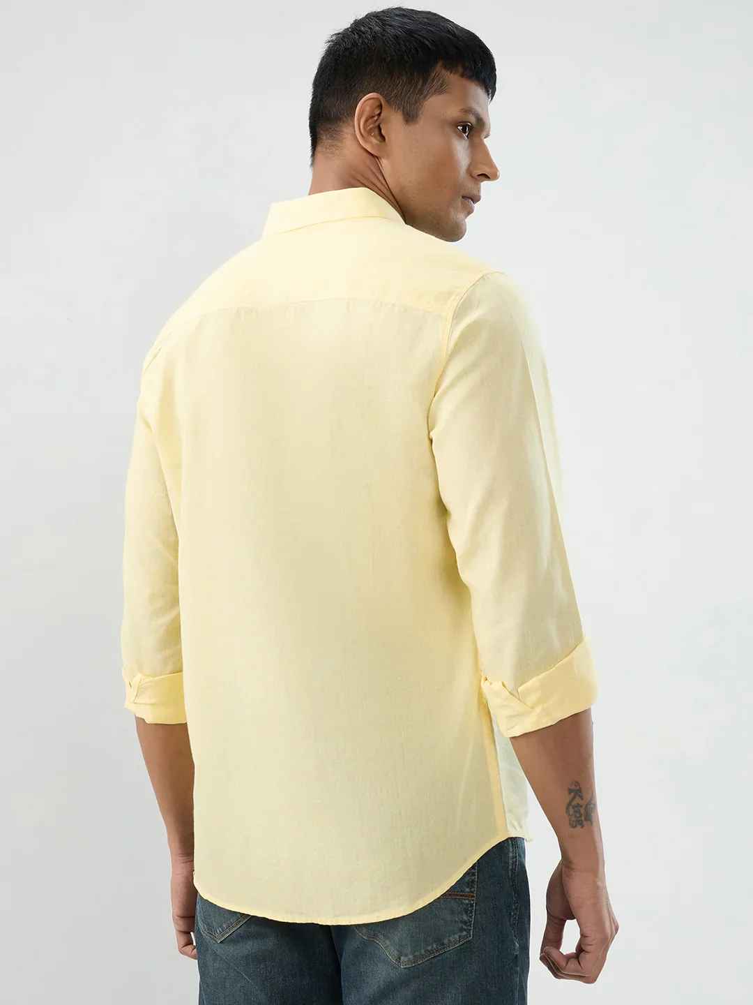 Men Shirt Solid Yellow Regular Fit - Image 6