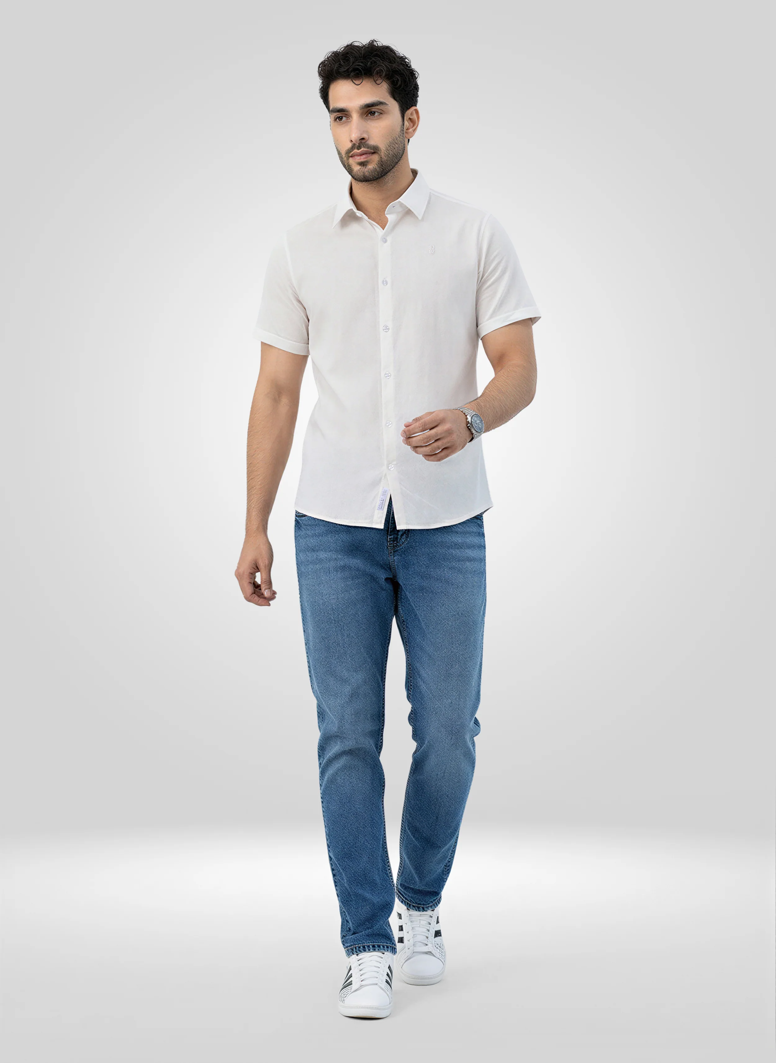 Men Shirt Solid White Regular Fit - Image 2
