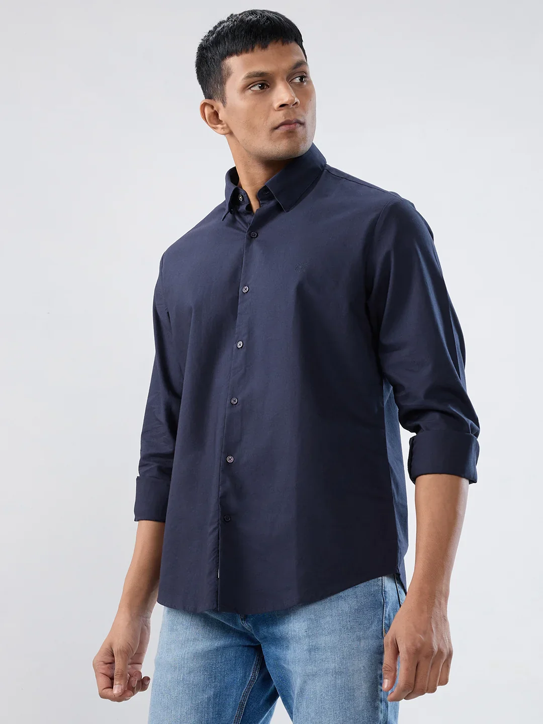 Men Shirt Solid Navy Blue Regular Fit - Image 5