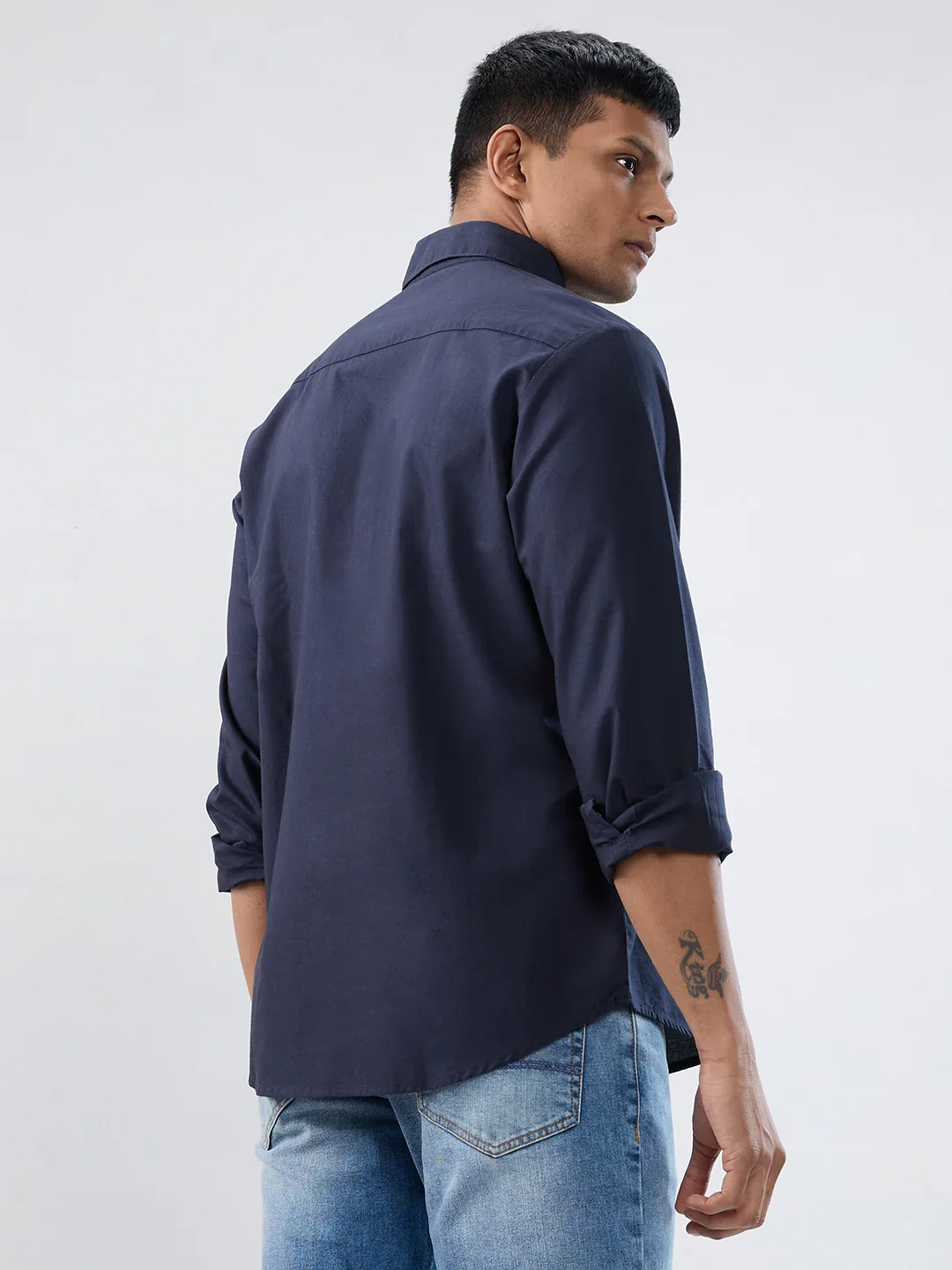 Men Shirt Solid Navy Blue Regular Fit - Image 6