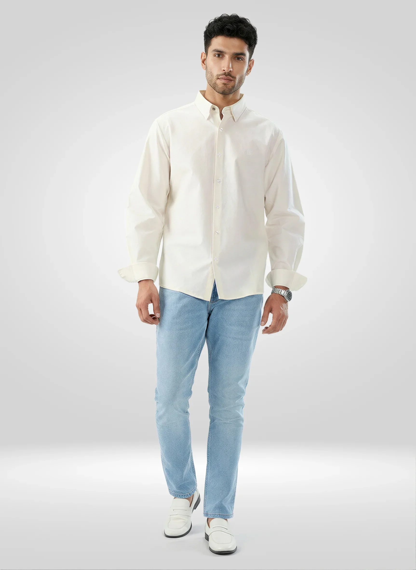 Men Shirt Solid Off White Regular Fit - Image 2
