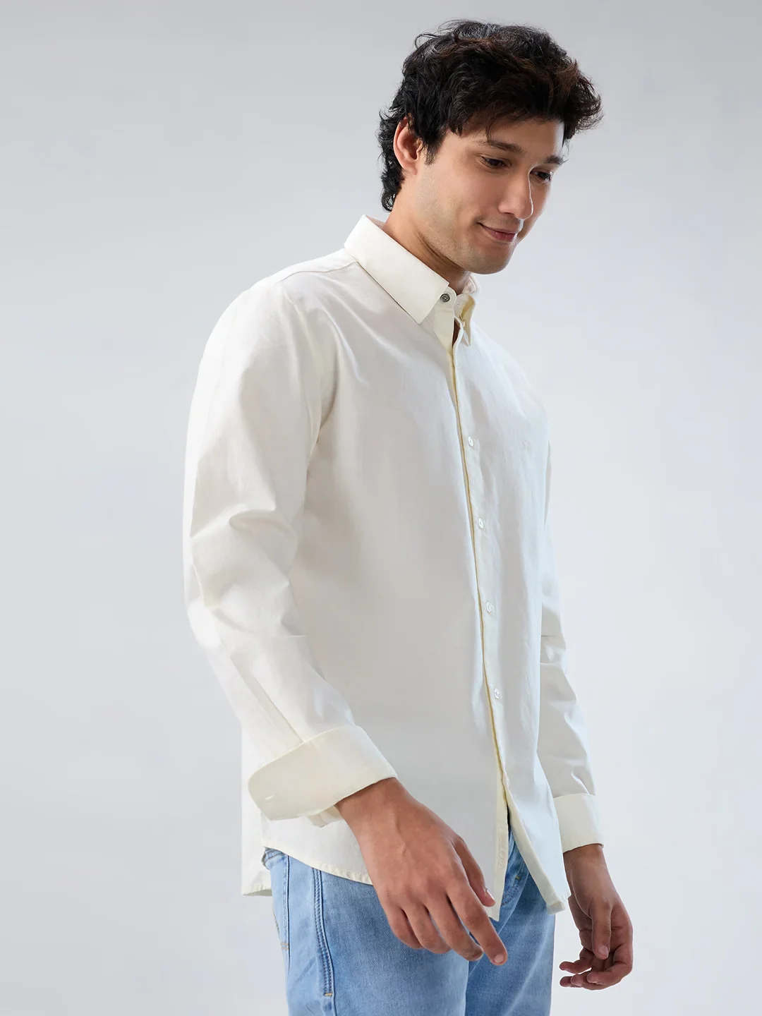Men Shirt Solid Off White Regular Fit - Image 3