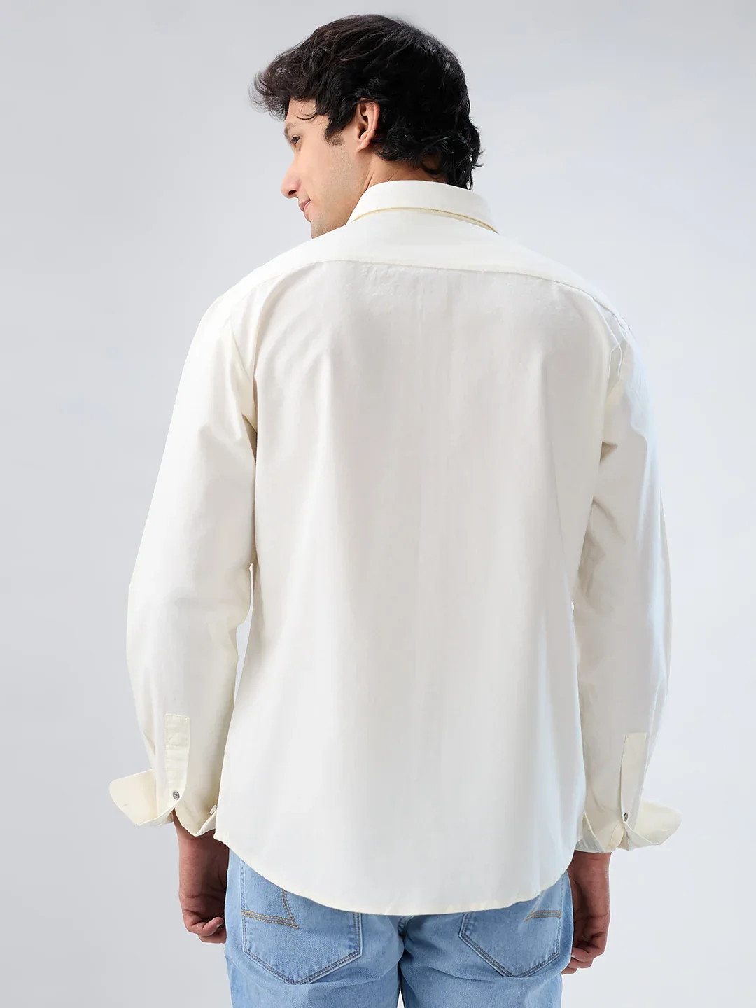 Men Shirt Solid Off White Regular Fit - Image 6