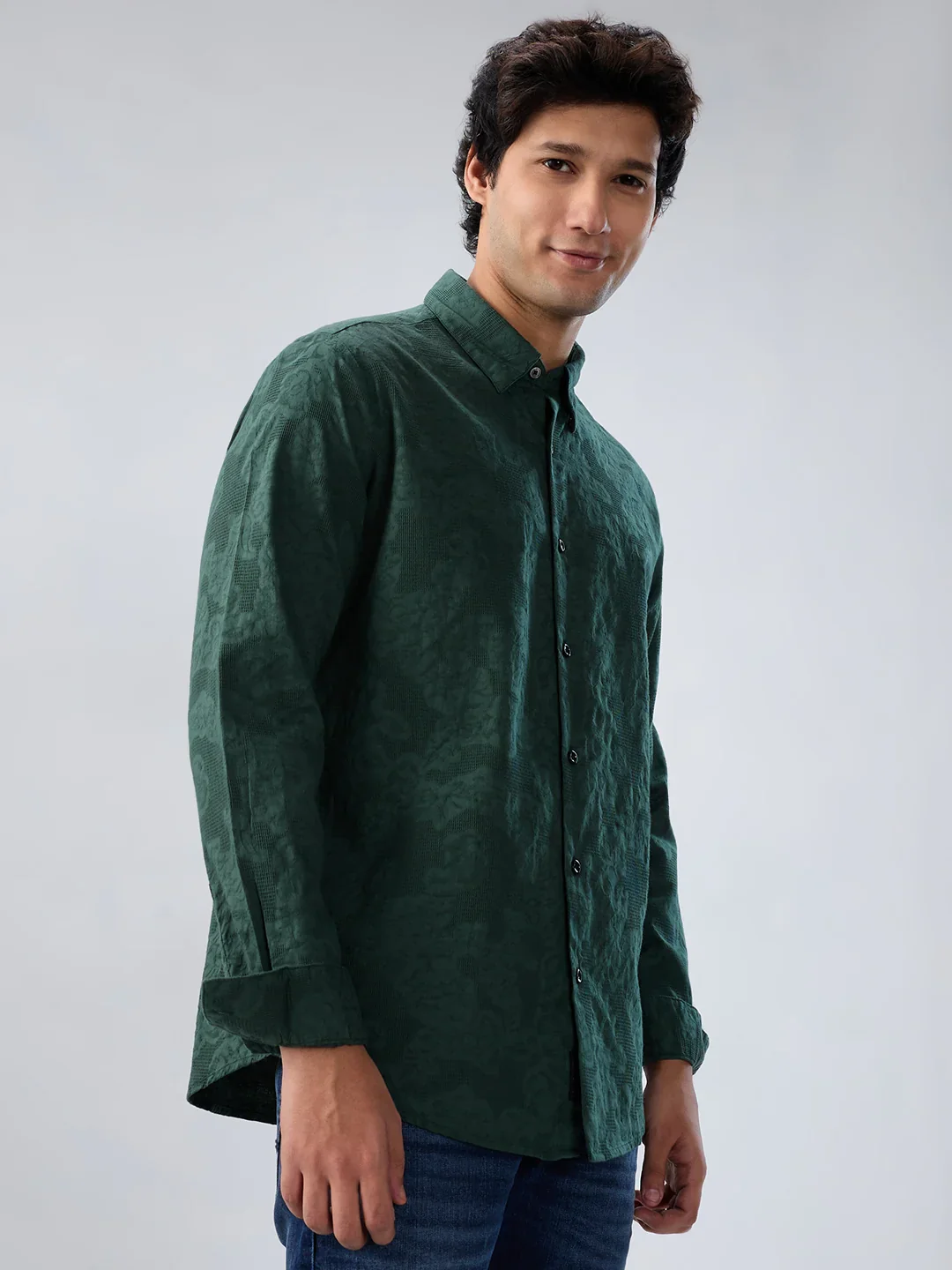 Men Shirt Solid Green Regular Fit - Image 3