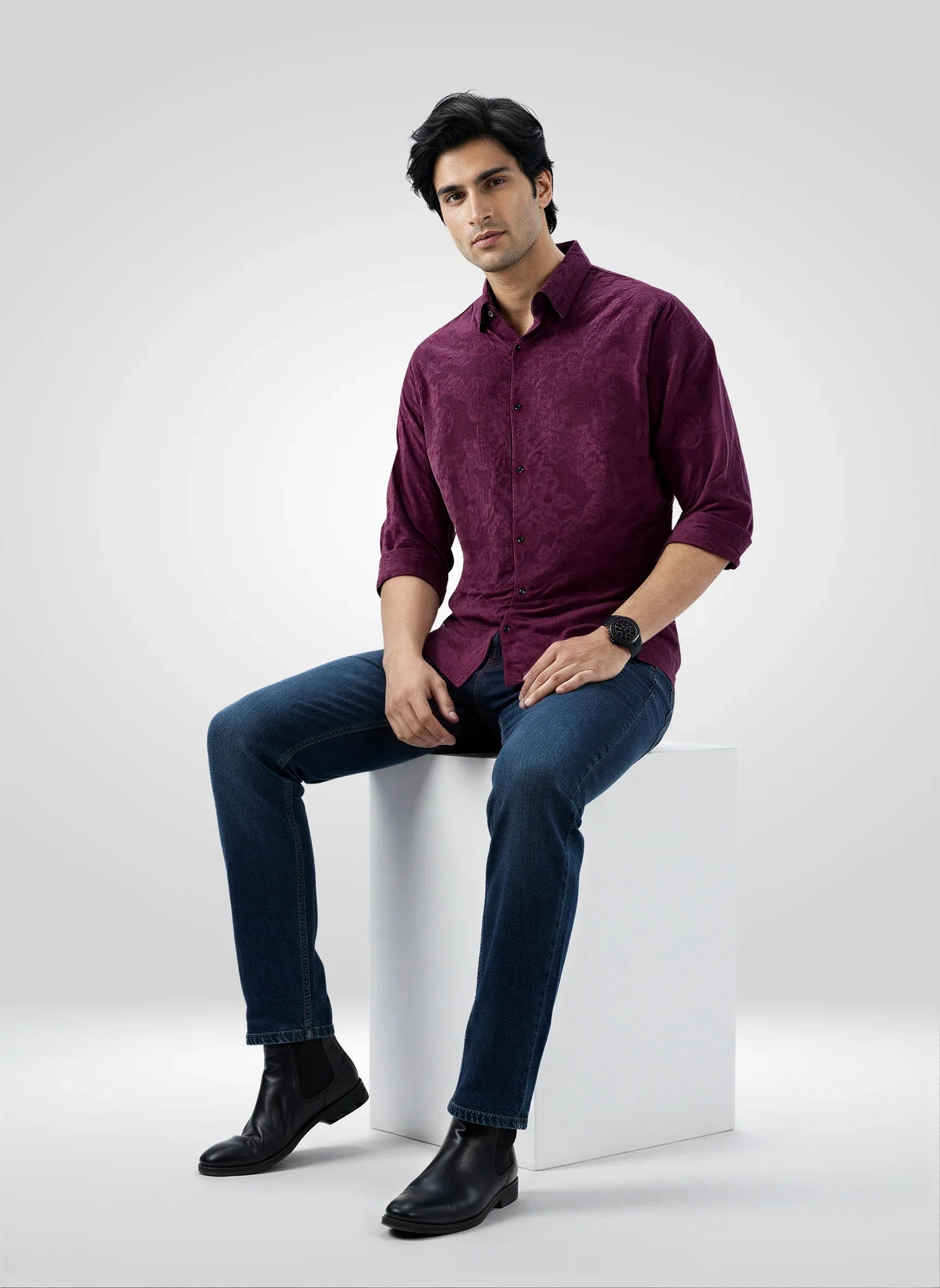 Men Shirt Solid Red Regular Fit - Image 2