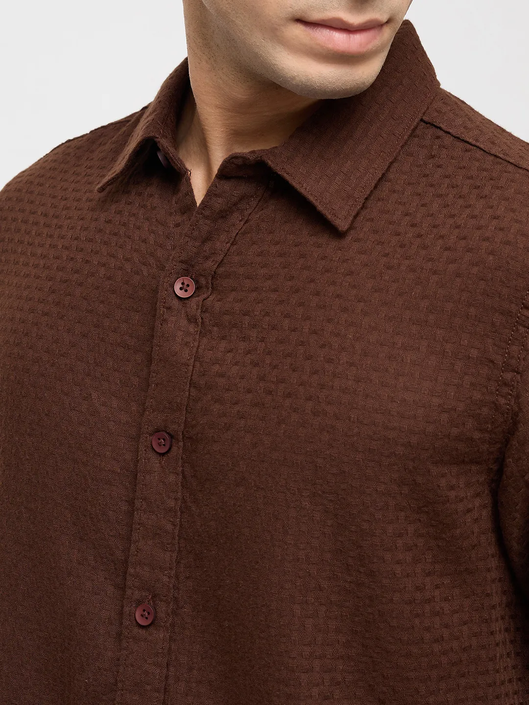 Men Shirt Solid Brown Regular Fit - Image 6