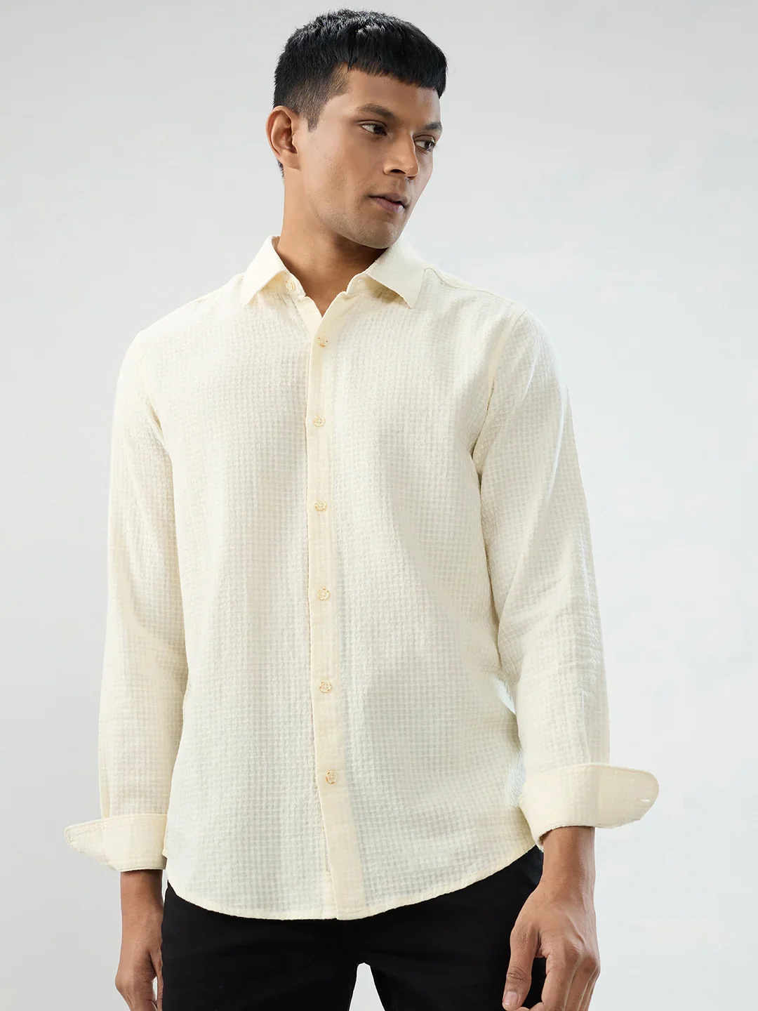 Men Shirt Solid Off White Regular Fit