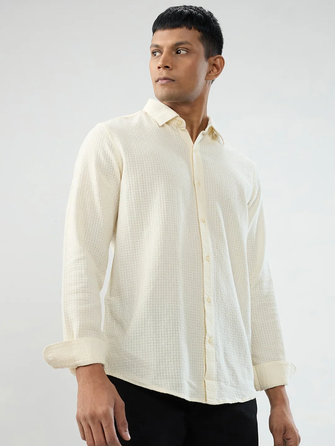 Men Shirt Solid Off White Regular Fit - Image 3