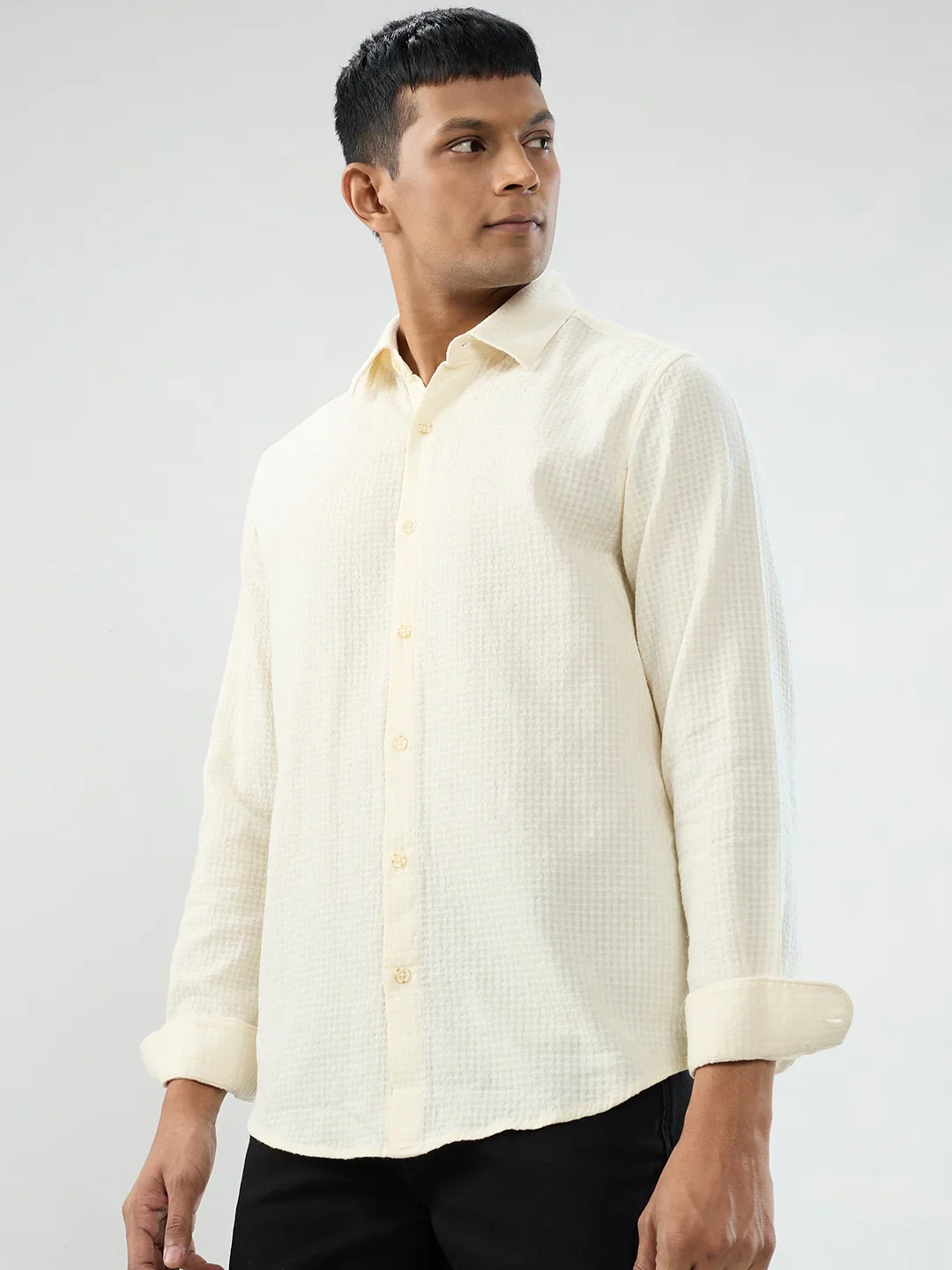Men Shirt Solid Off White Regular Fit - Image 5