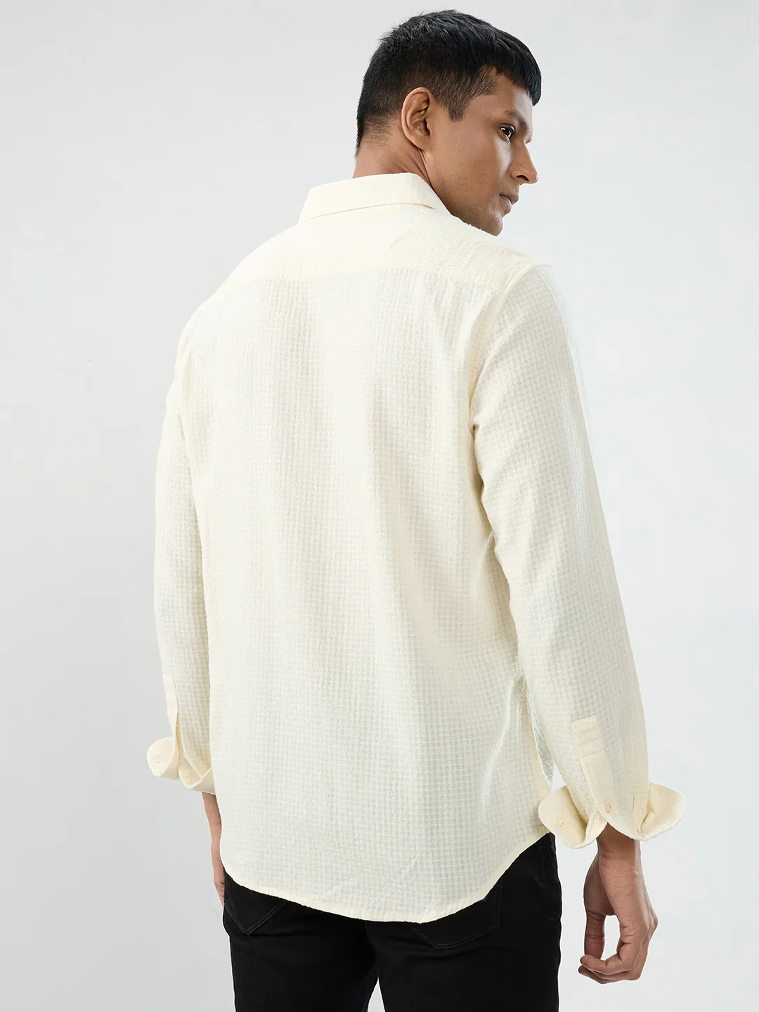 Men Shirt Solid Off White Regular Fit - Image 6