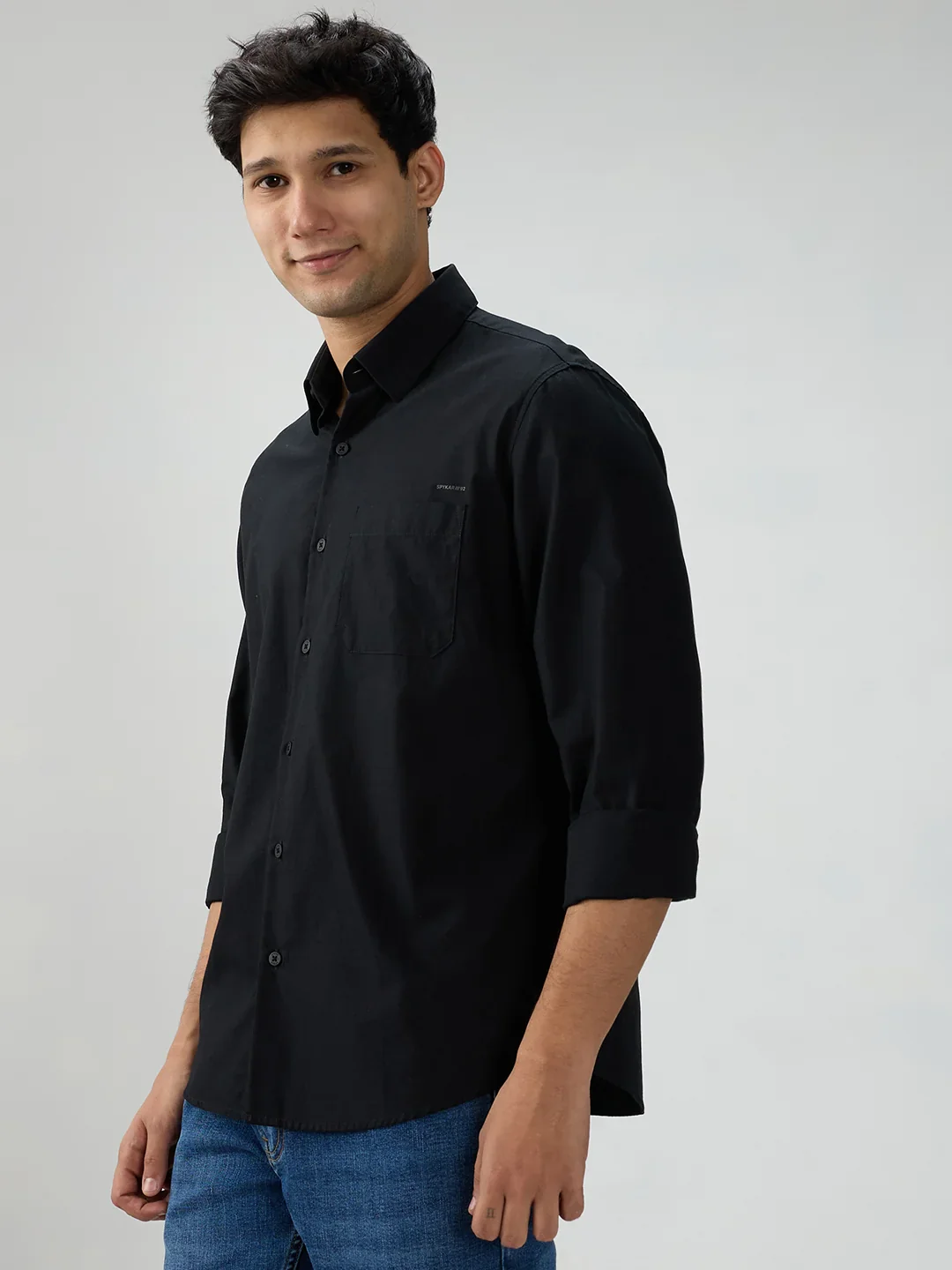 Men Shirt Solid Black Regular Fit - Image 4